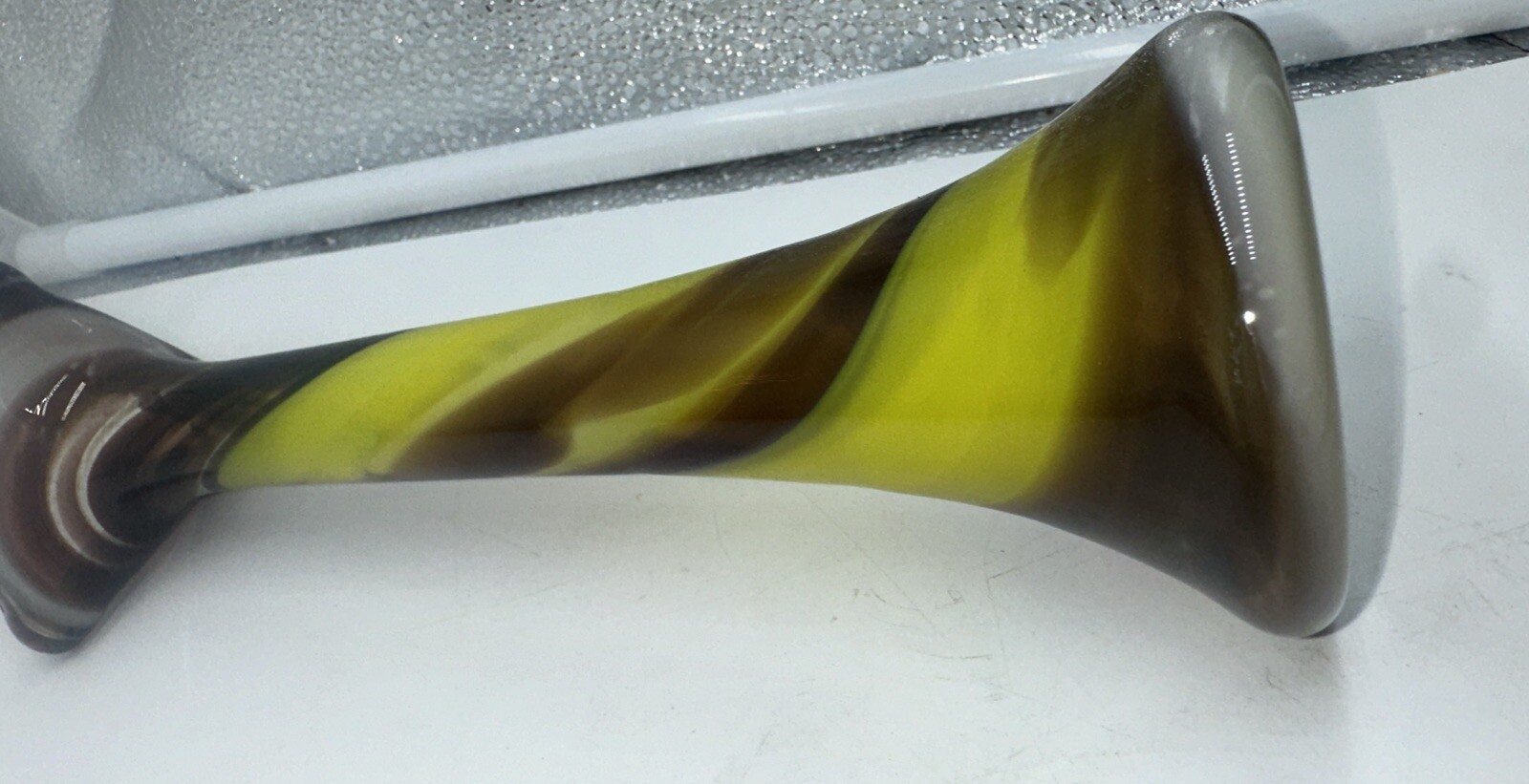 Murano Multi Brown, Green Yellow & White Swirl  Art Glass Vase Vintage