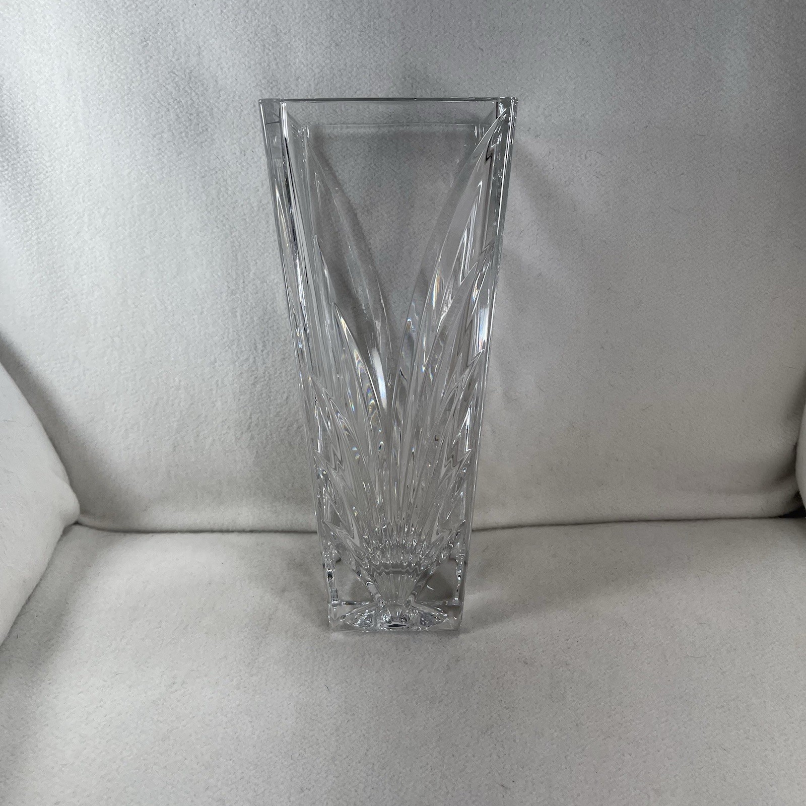 Vtg Heavy Lead Crystal Vase Square Shape W/ Cut Design 10.5 “ Tall