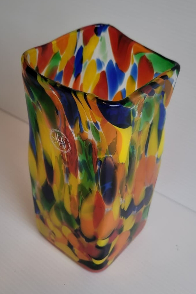 Vintage 1981 Creative Artisans Margie’s Garden Hand Blown Art Glass Vase Signed