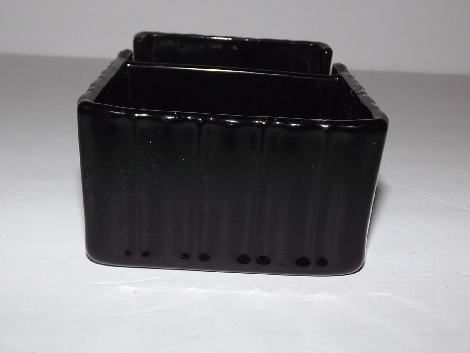 Vtg Retro Black Glass Cigarette Holder Box Clear Lid 4 Double Ashtrays Complete