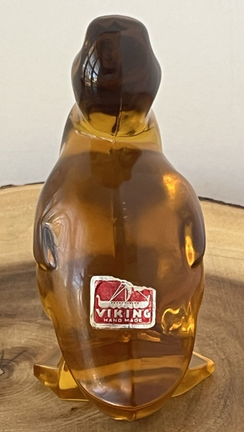Vintage Viking Glass Fighting Duck Figurine Amber 4.25″