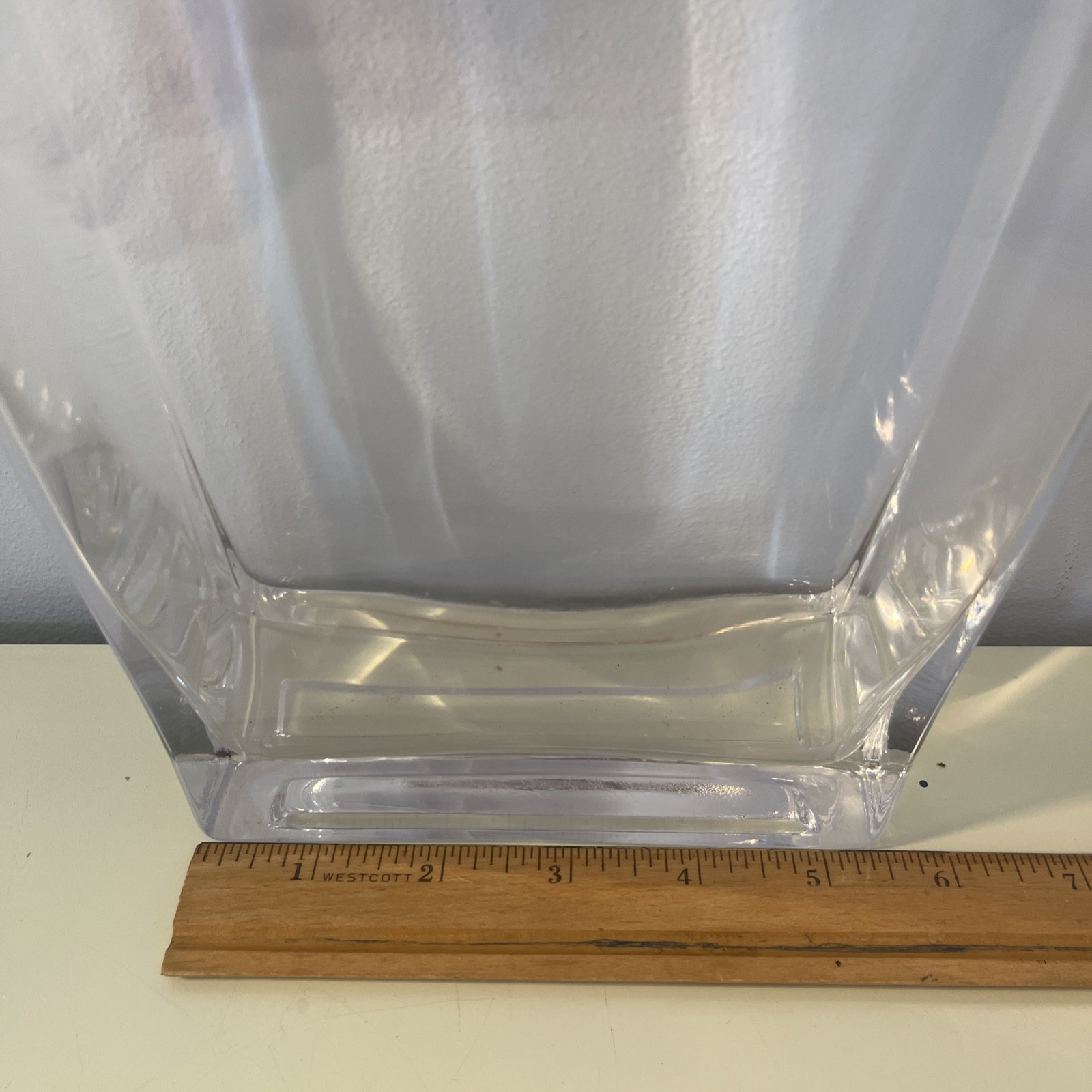 Clear Thick Glass Rectangle Flared Vase Home Decor Table Shelf Accent 9.8” X 7”