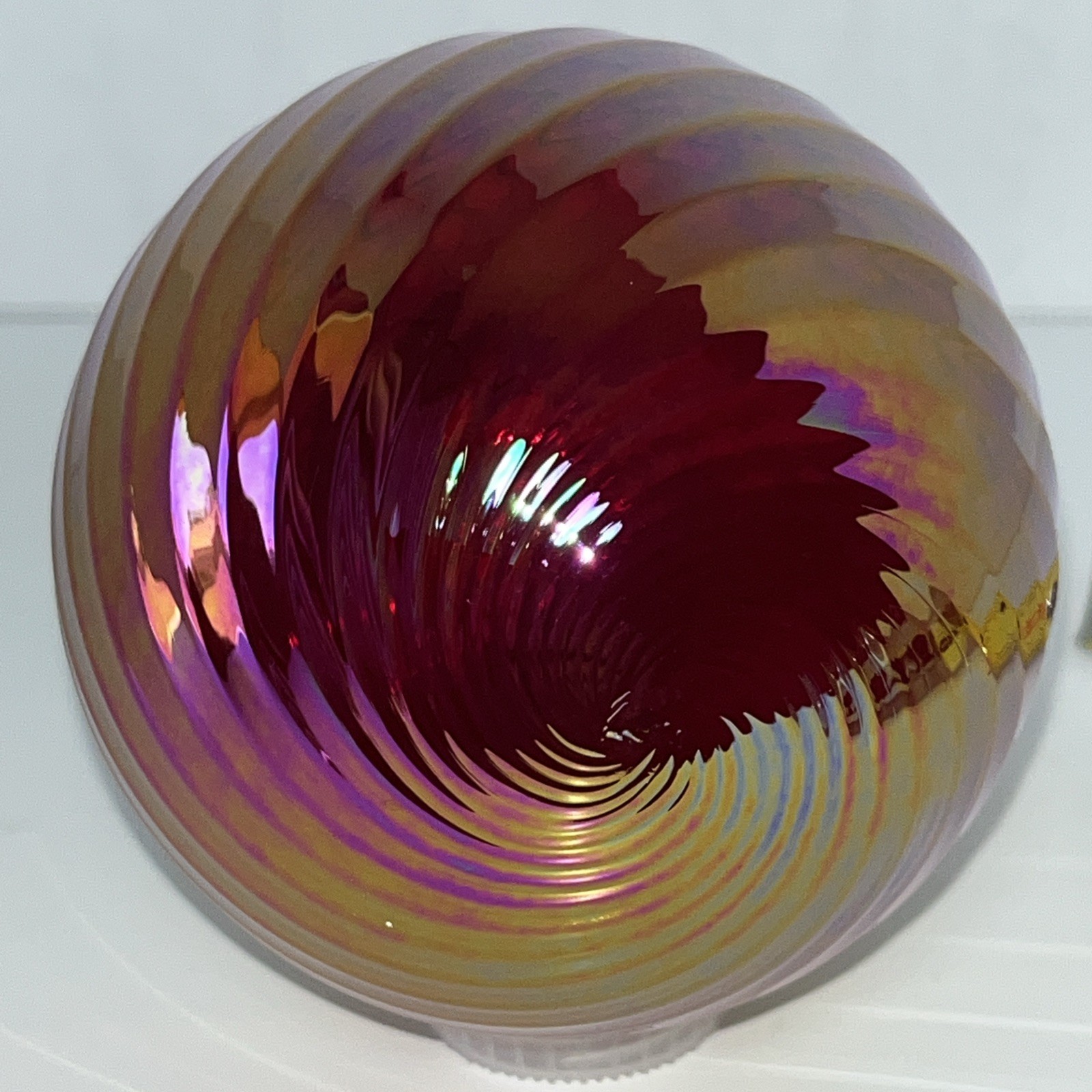 Hand Blown Art Glass Friendship Ball Ornament Iridescent 3.25×3.75”Gold Pink Orb