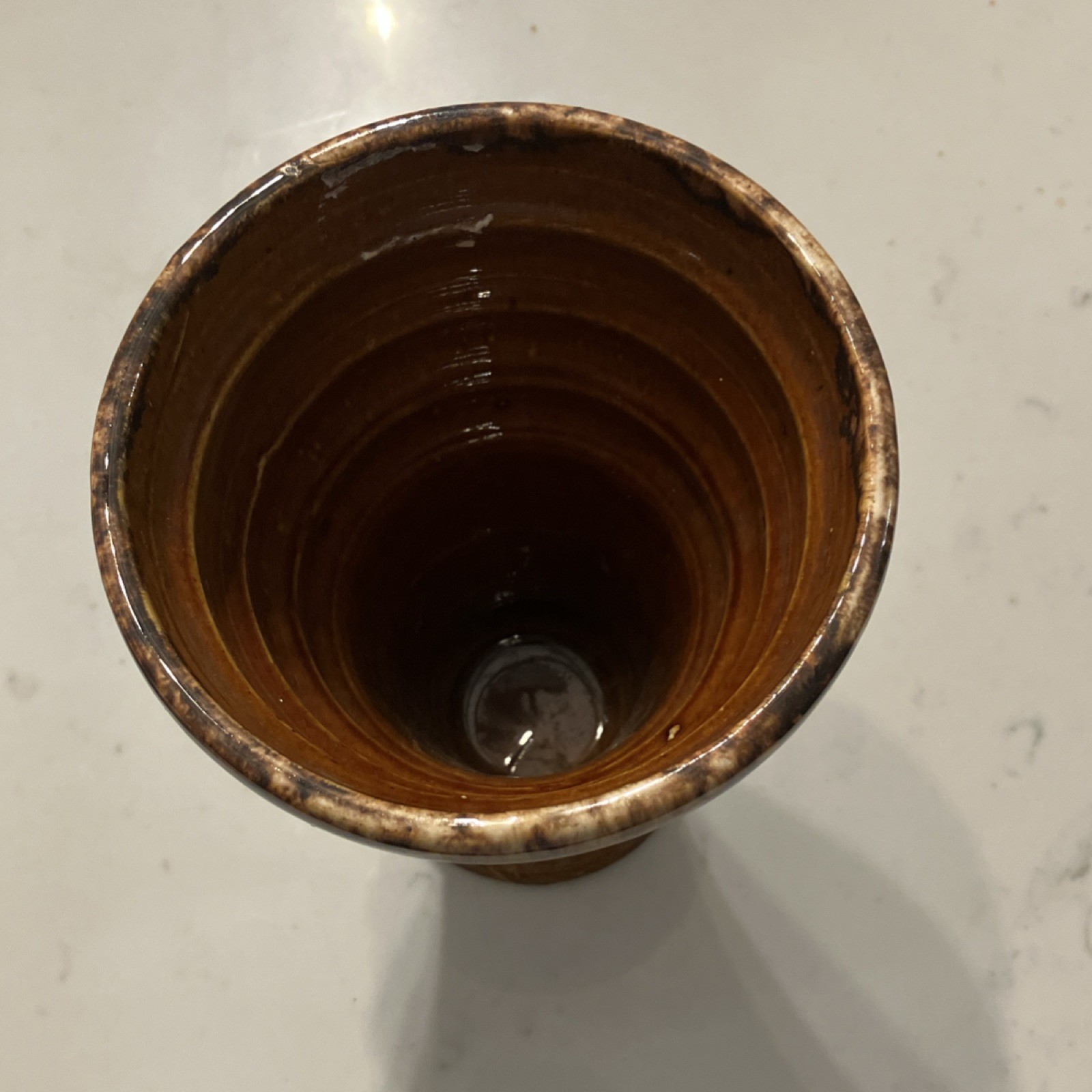 Brown Ribbed Glossy Ceramic Pottery Vase, Approx. 8″ x 4″, Decorative