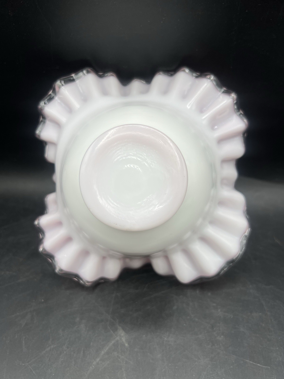 Vintage Fenton Glass Vase Peach Crest Double Crimped Bowl Pink & White Dazzling