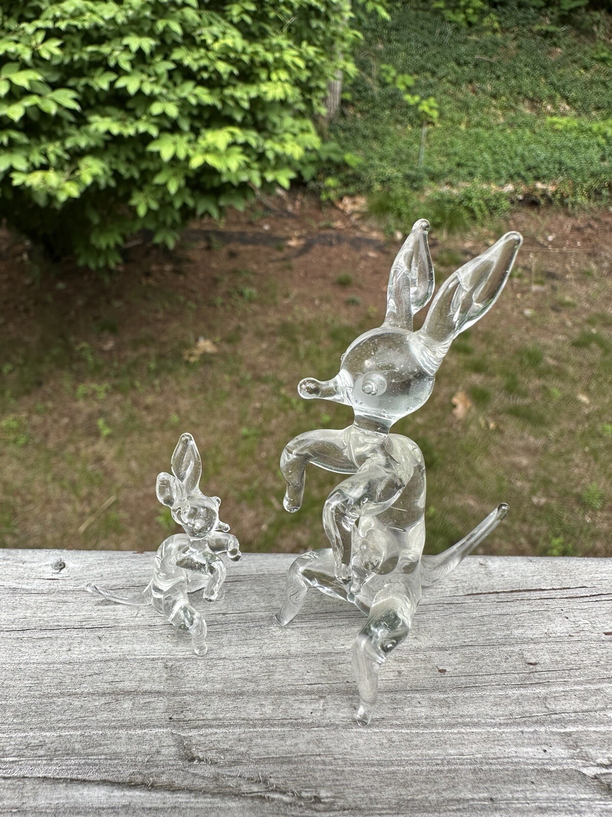 Artist Glass Kangaroo Mama & Joey Figurine Hand Blown Glass Miniature Vintage
