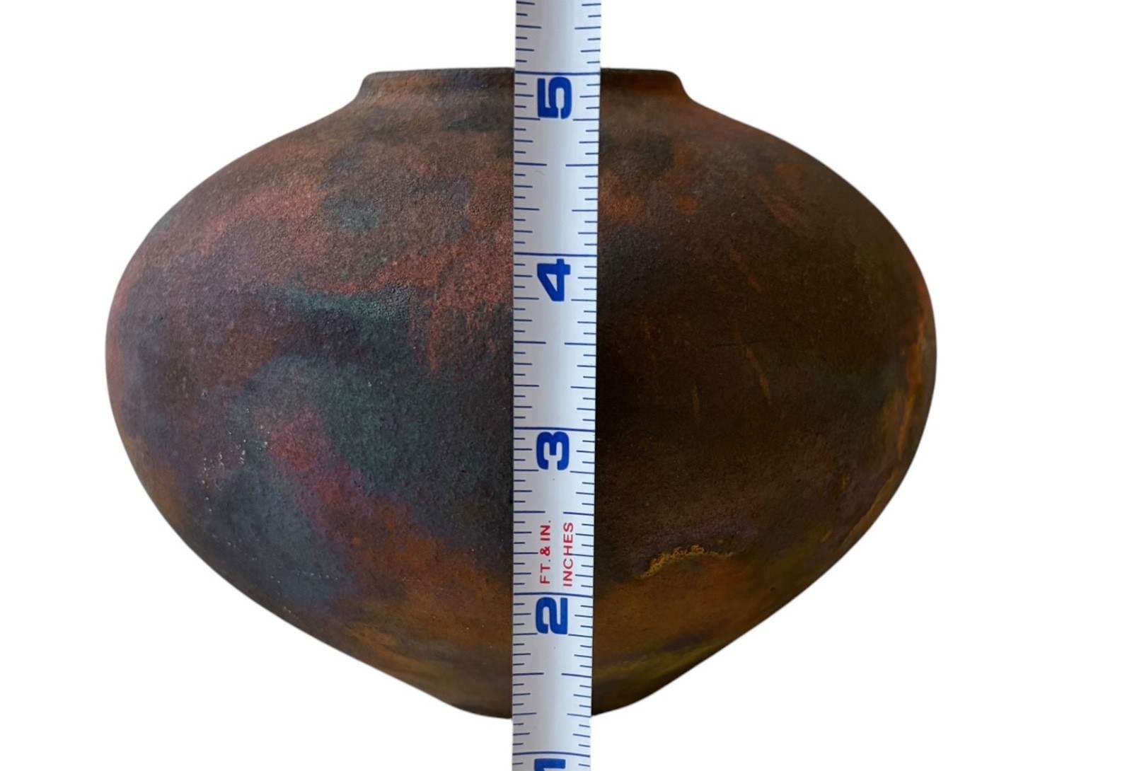 Copper Matte Raku Pottery Vase Pam Ameduri Signed Multicolor Copper Tones 1994