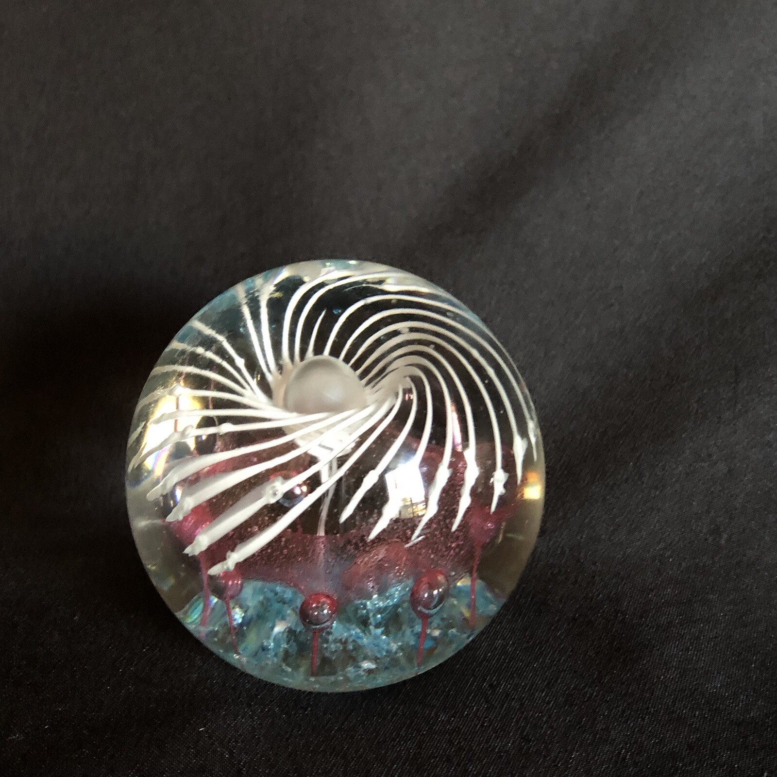 Art Glass Paperweight Controlled Bubbles Fireworks Clear White Pink Turquoise