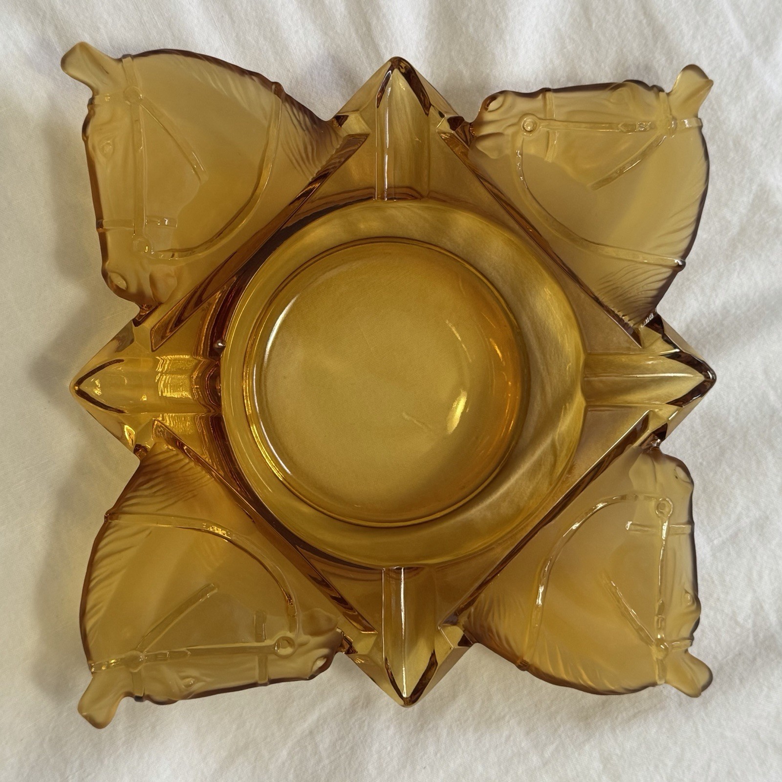 Vintage Viking Amber Glass Ashtray Four Horse Head Mid Century MCM
