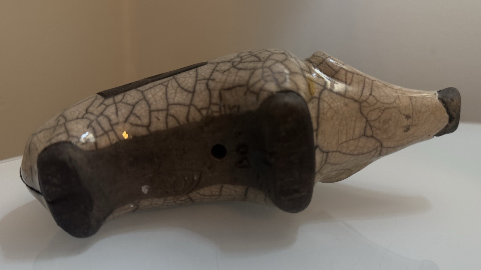 Vintage South African Raku Boar Black/White Hand Crafted Pottery Signed 6.25″L