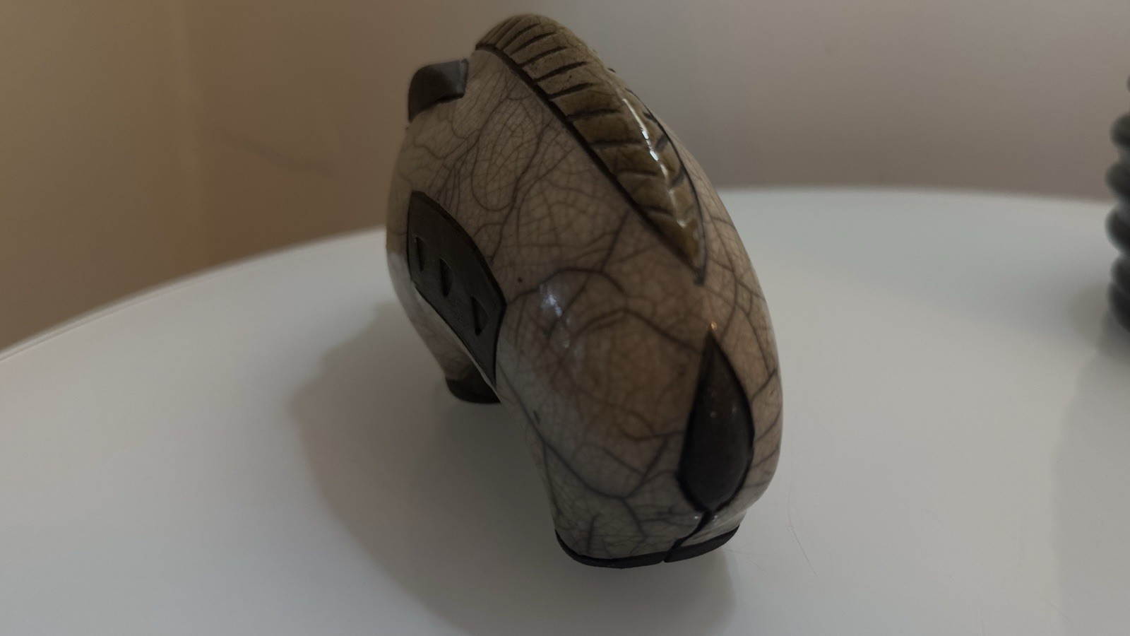 Vintage South African Raku Boar Black/White Hand Crafted Pottery Signed 6.25″L