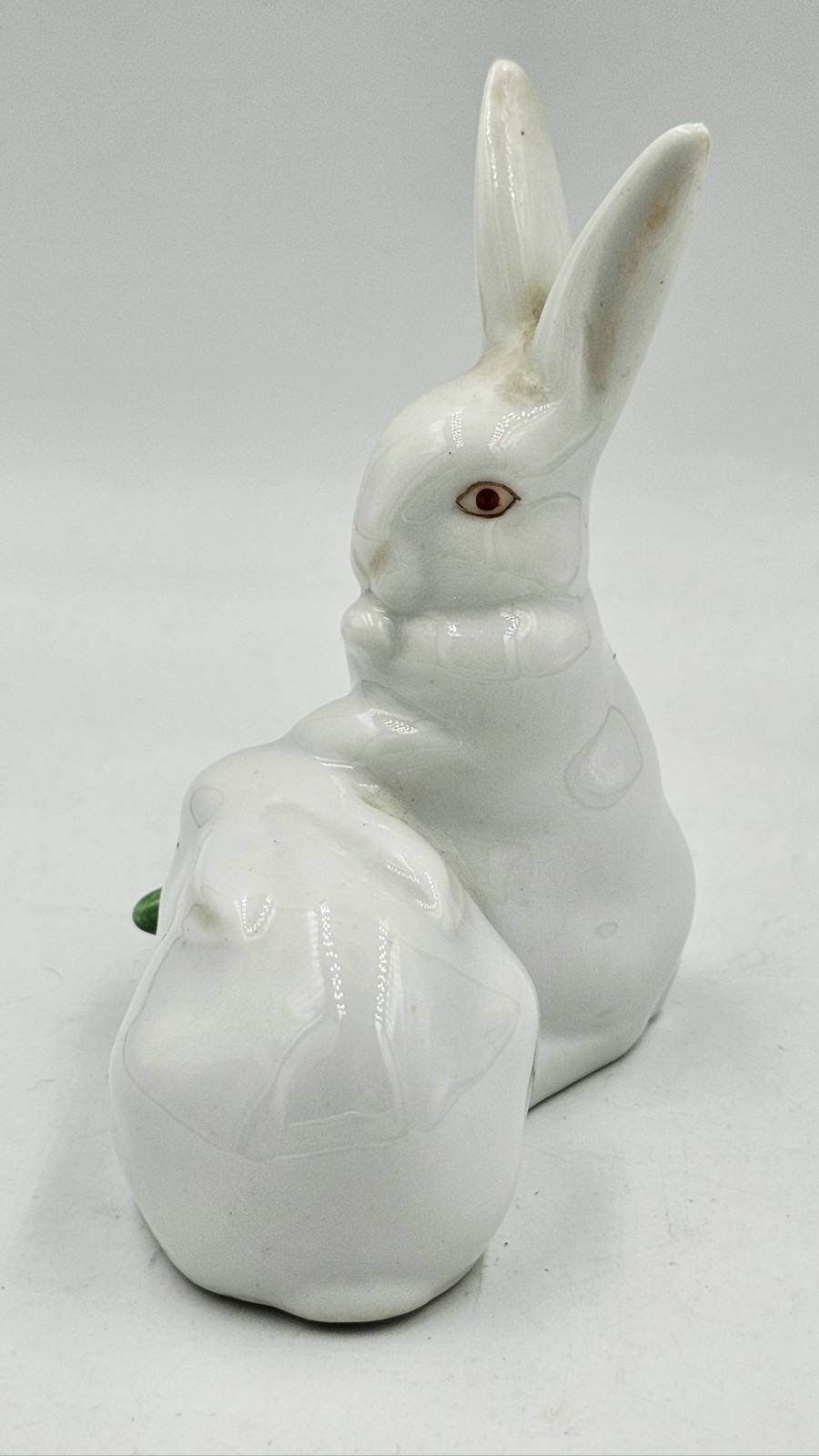 Vintage Herend Bunny Rabbits Porcelain Figurine Eating Corn Hand Painted Stamped