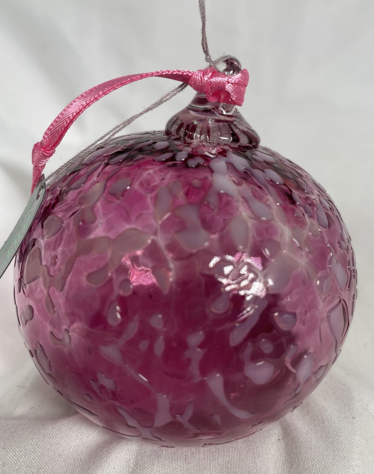 TOPP Fine Art Glass Pink & White Hand-Blown 3” Ornament, Artisan Crafted Glass