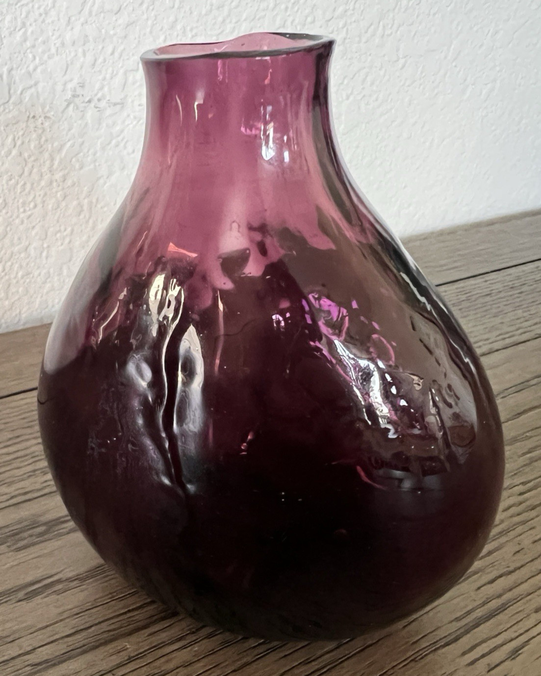Amethyst Hand Blown Optic Art Glass 5.5″ Tall Flask Vessel Vase Ripple Crude MCM