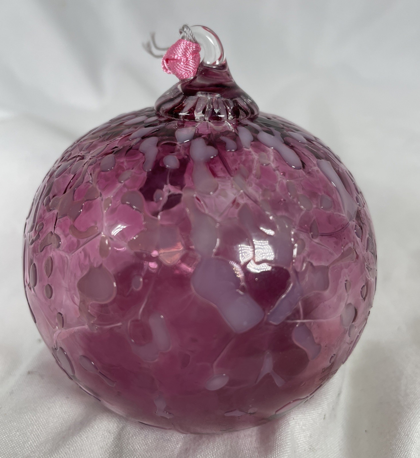 TOPP Fine Art Glass Pink & White Hand-Blown 3” Ornament, Artisan Crafted Glass