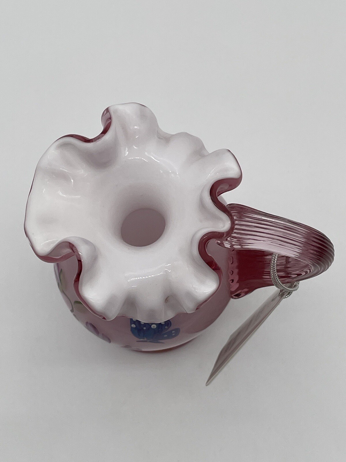 Vintage 1996 Lynn Fenton Art Glass Asters on Dusty Rose Overlay Pitcher #2071