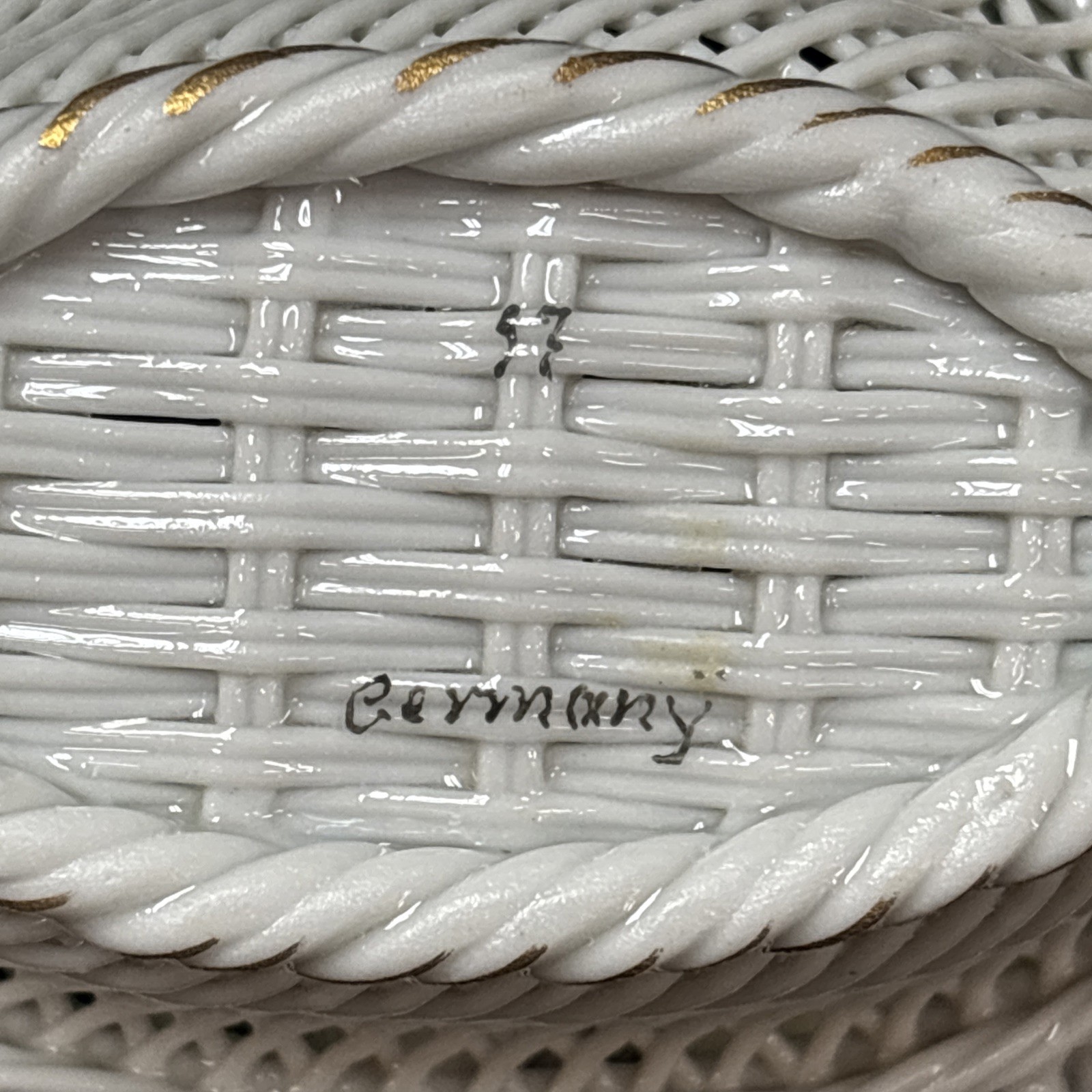 Antique Von Schierholz Woven Porcelain Basket FORGET ME NOT ~ F