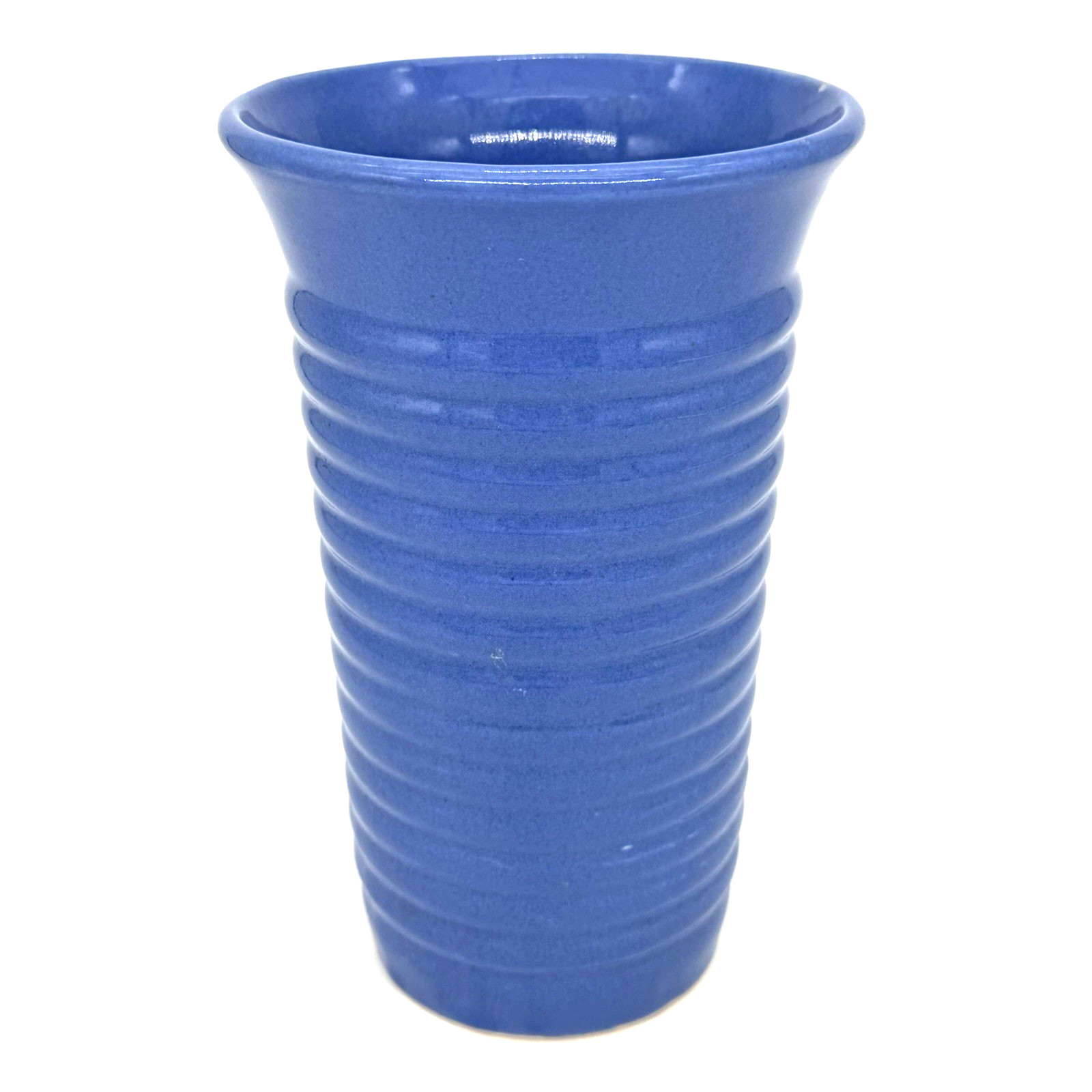 Vintage Bauer Pottery Hi Fire Blue Ringware Cylinder Vase 8 1/4″ Tall