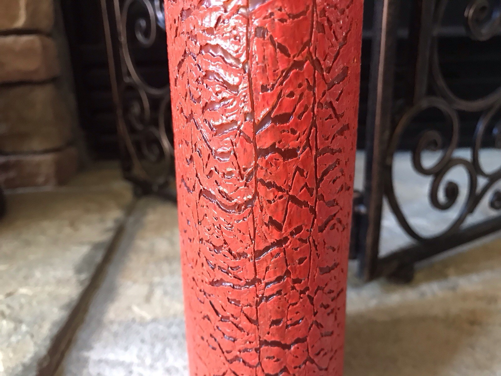 Vintage Orange Glass Vase Large Heavy Rare Amber And Red Textured Crackle Finish