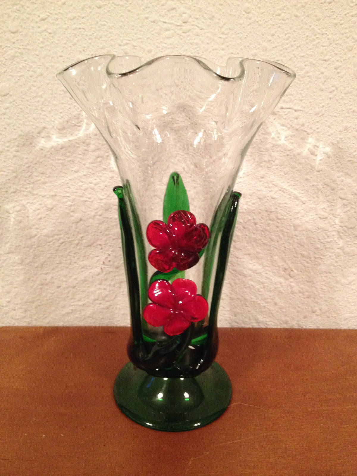 Unknown Age Blown Glass Vase w/ Flower Blossom Style Top w/ Flower Decoration