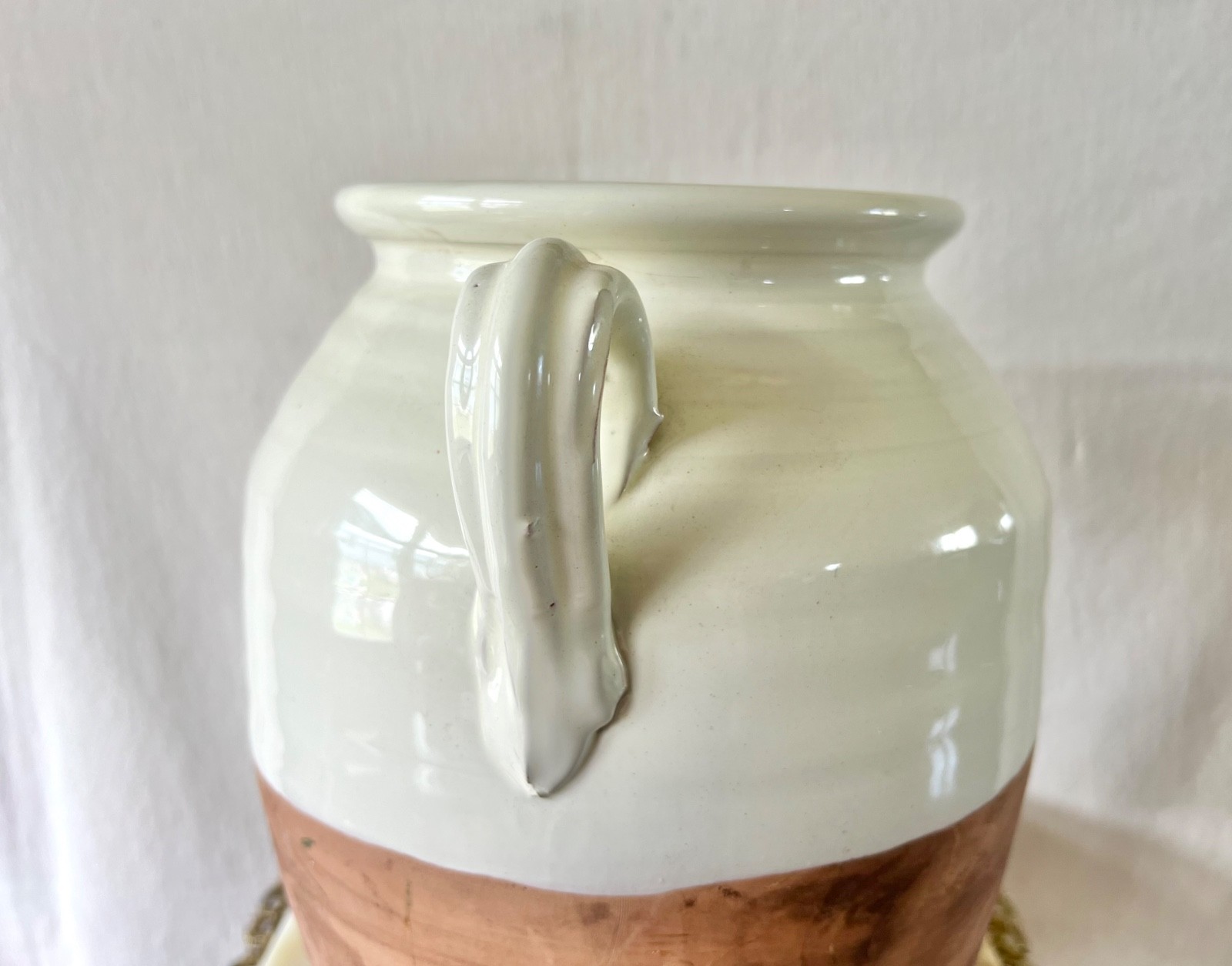 Vintage Made in Italy Large 12” Pottery Urn Vase Cream Glaze Terracotta Look