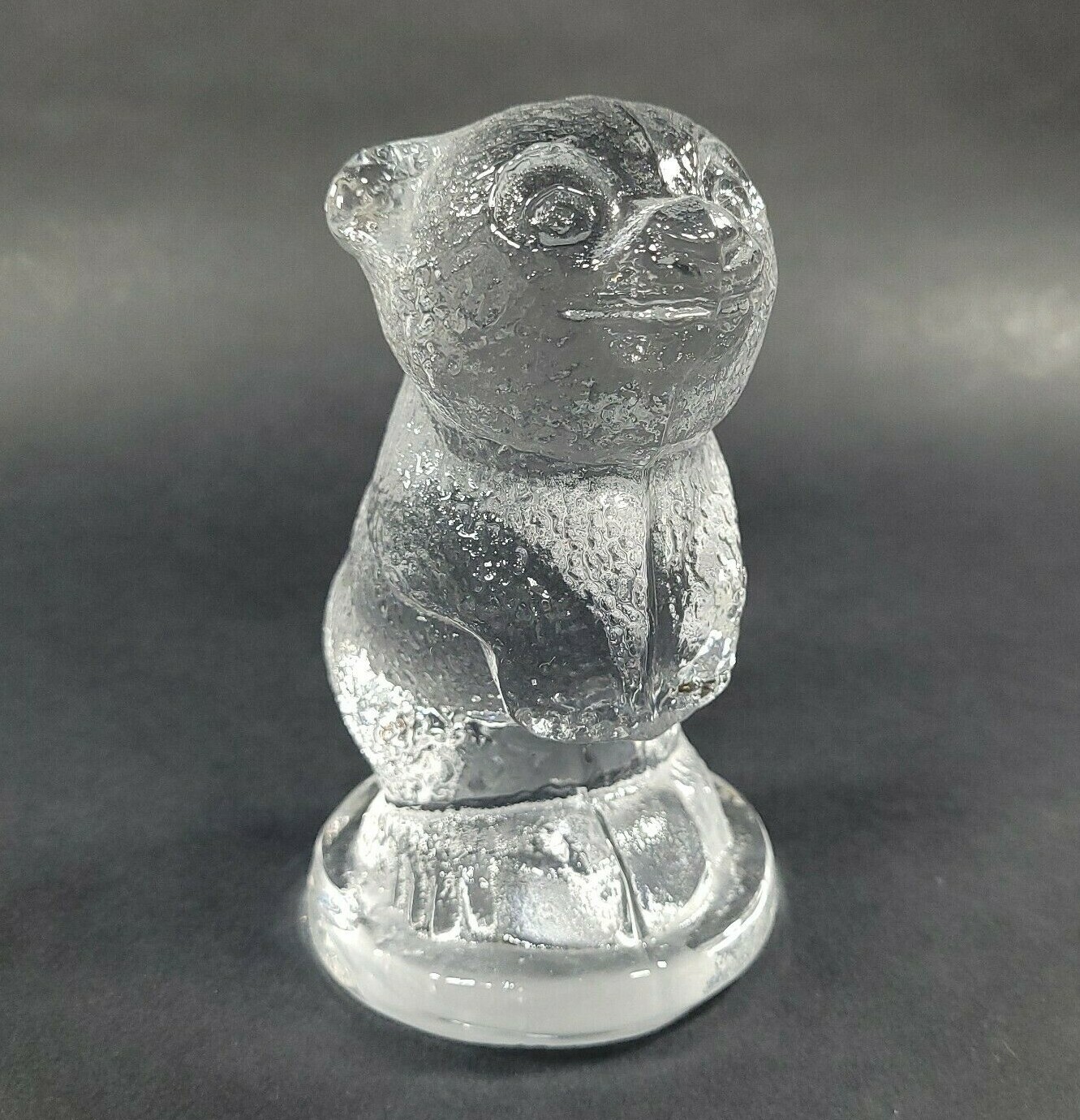 Clear Art Glass Bear Figurine Solid Clear Standing 4.75 in Tall Paperweight