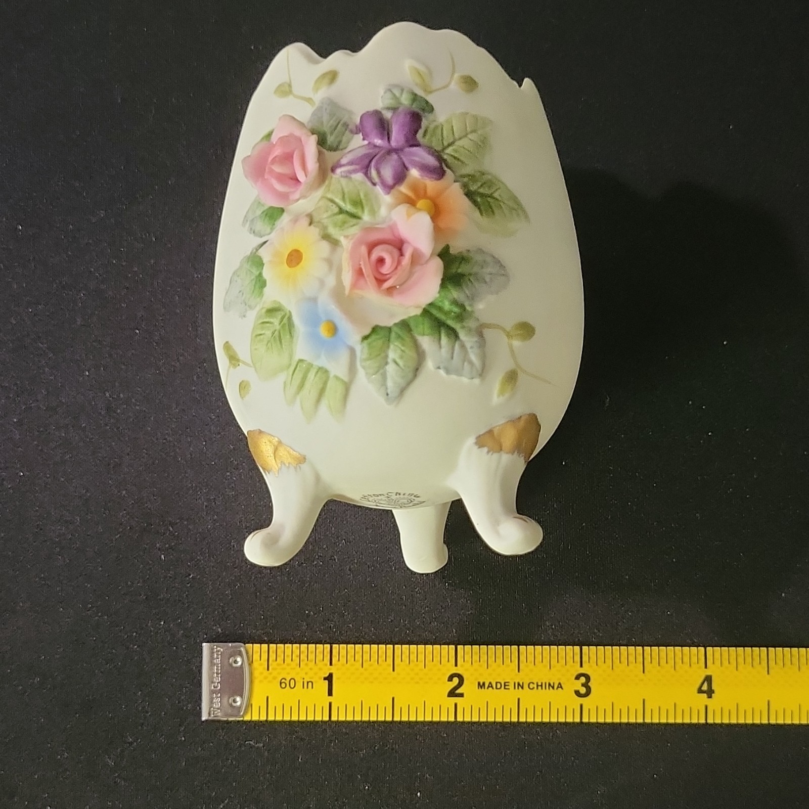 Lefton China Hand Painted Floral Egg-Shaped Footed Vase 4in KW 5442