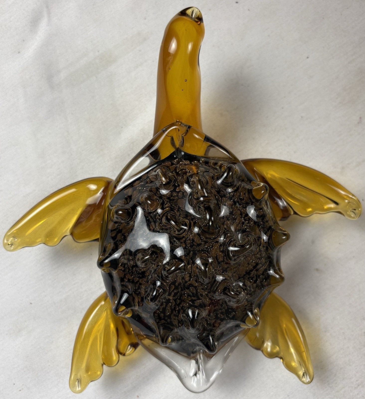 Large Murano Style Art Glass Sea Turtle Amber Gold Aventurine Shell Hand Blown