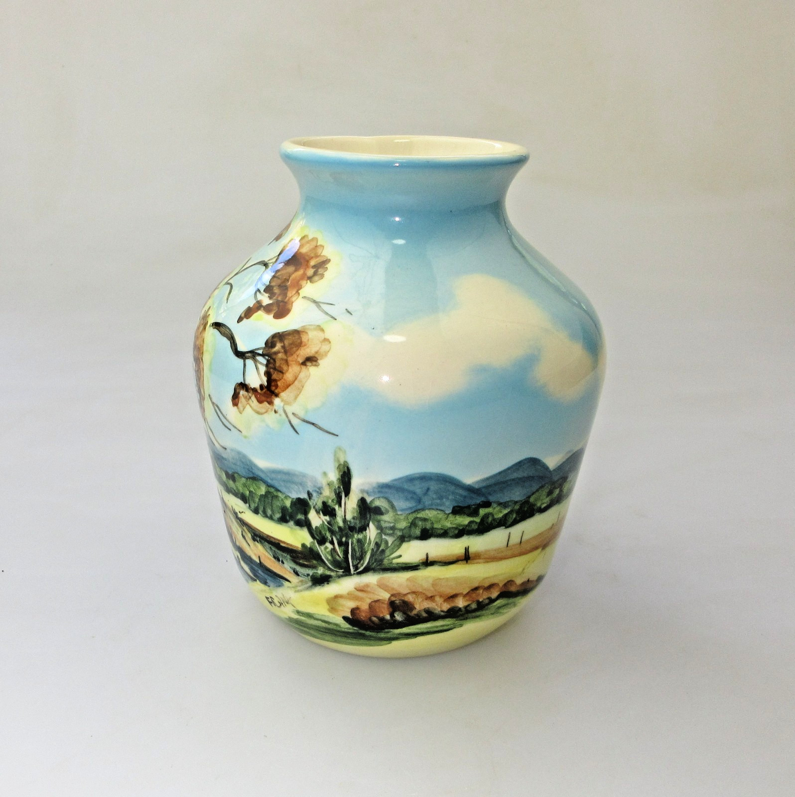 DIANA AUSTRALIAN POTTERY LANDSCAPE VASE SIGNED FRANK AUSTRALIAN POTTERY