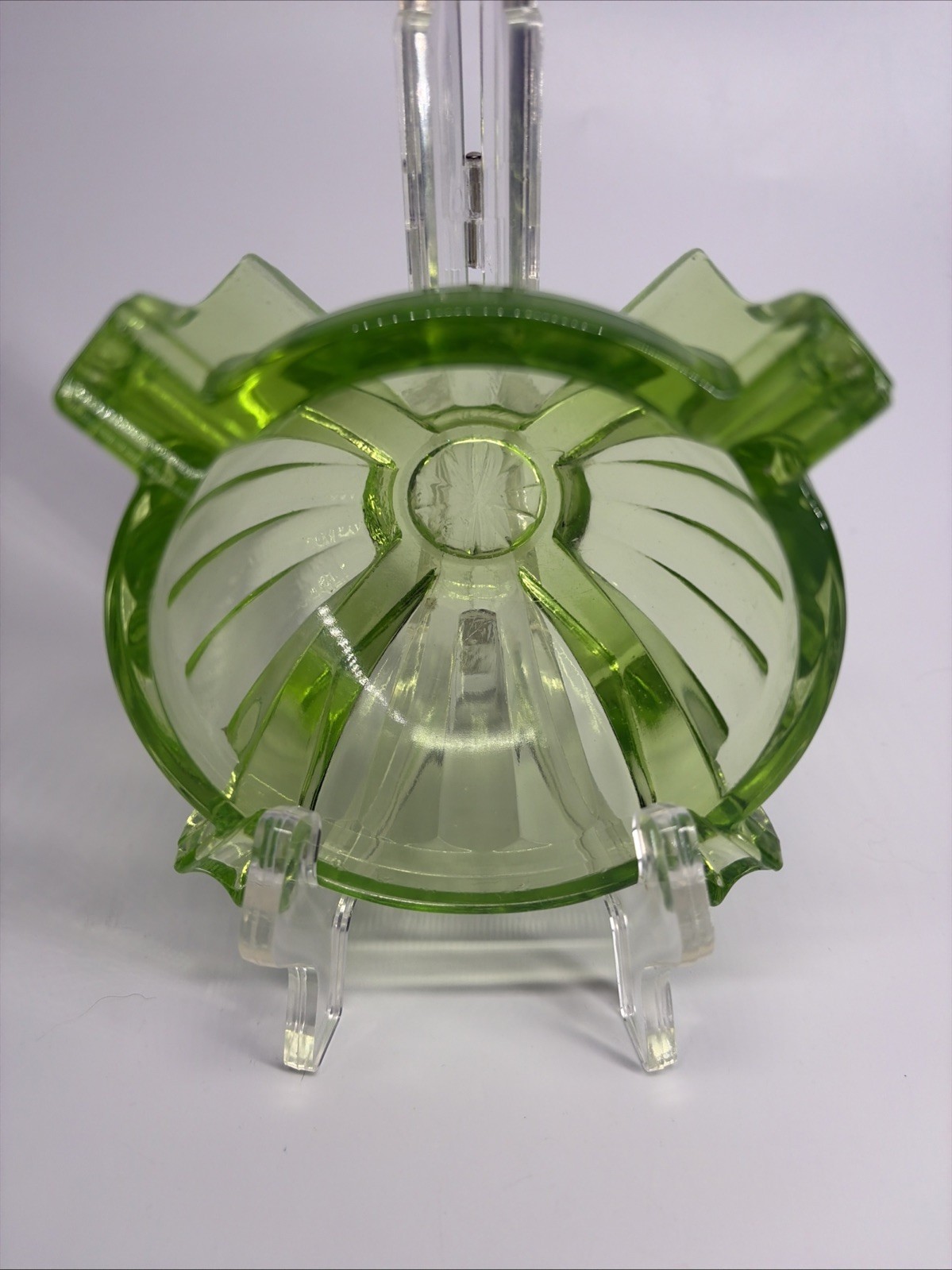 1930s Fry Vaseline Uranium Glass Quad‑Rest Ashtray Depression Glass UV Glow