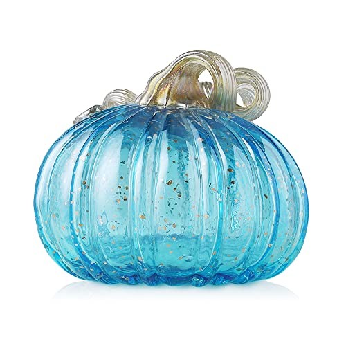 Hand Blown Glass Pumpkin Decor 5.25″ Blue – Artisan Fall Table 5.25″H