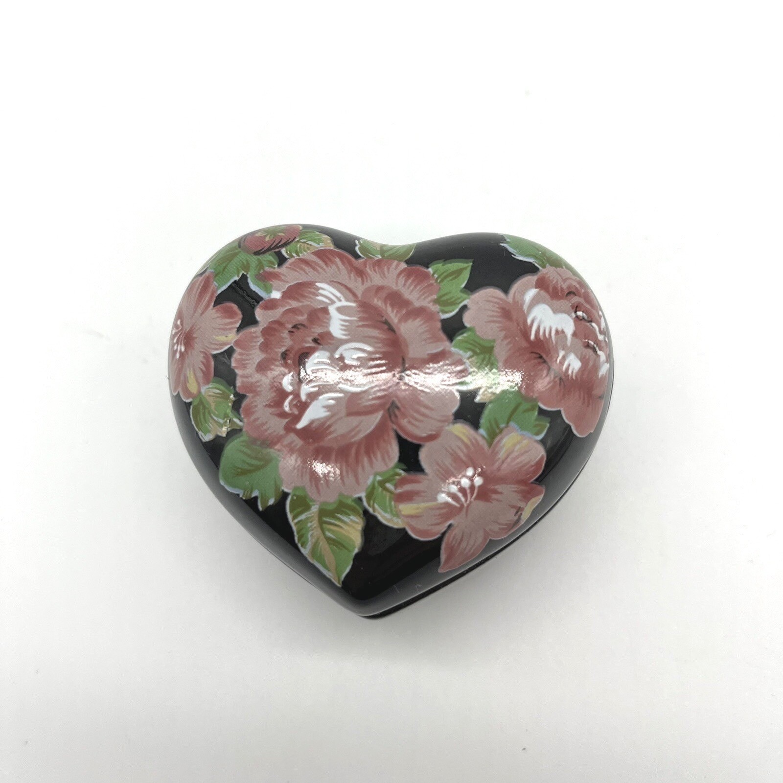 Otagiri Tavistock Floral Garden Heart Trinket Box Black Pink Roses Hinged Lid