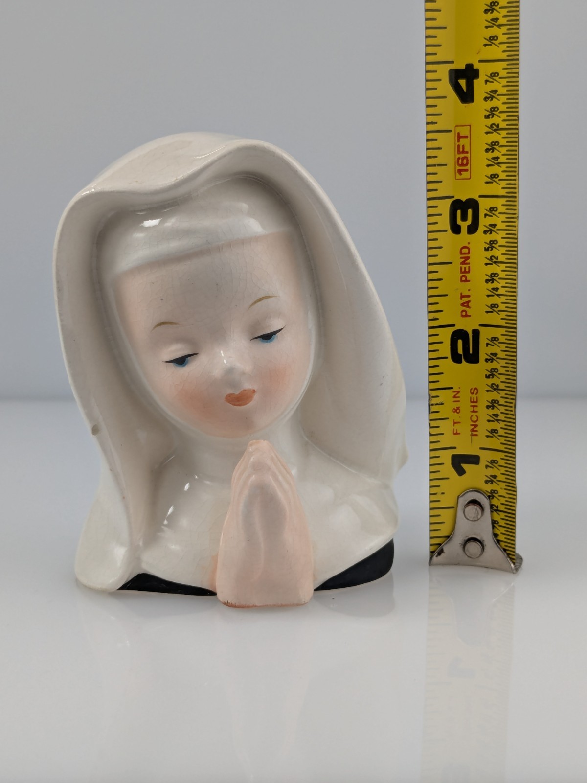 Vintage Lady Head Vase Japan Nun Praying Hands Head Cover Enesco Foil Label