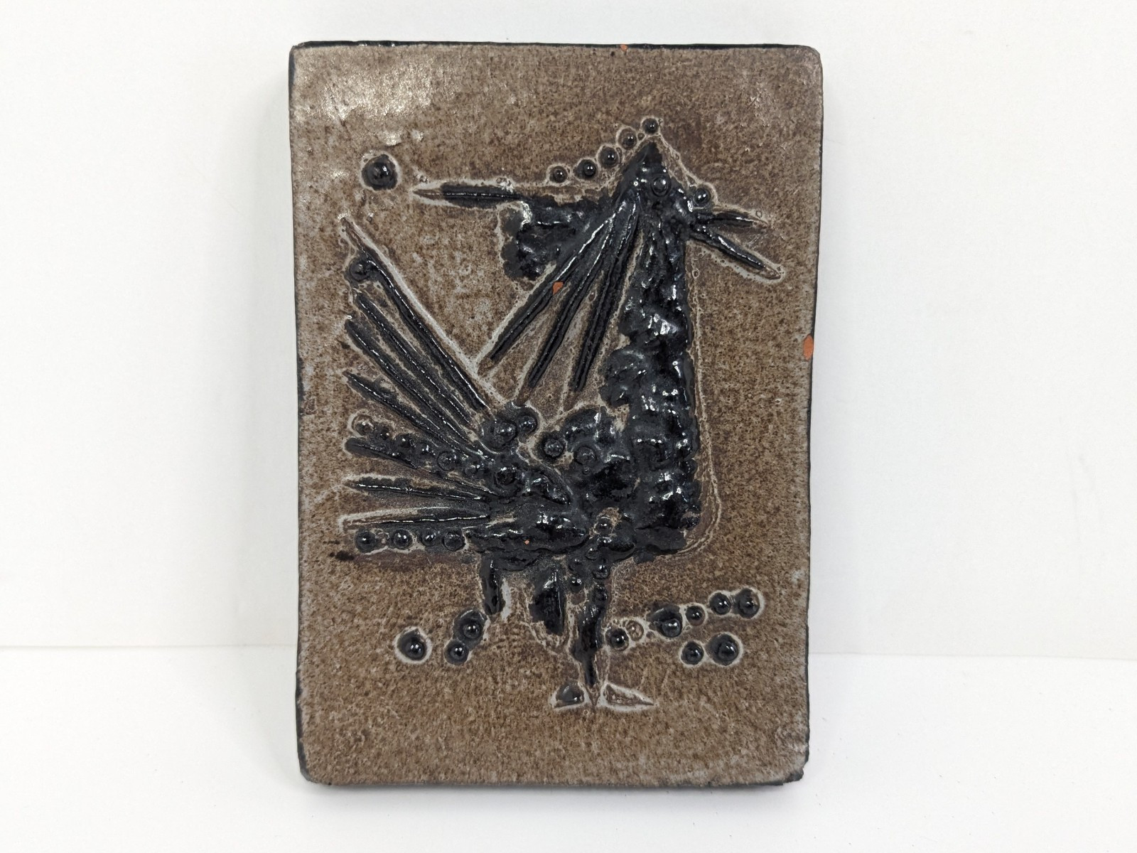Rooster Ceramic Glaze Art Tile 4″ x 5.75″ x.75″ 1.3 lbs Art Deco Vintage MCM