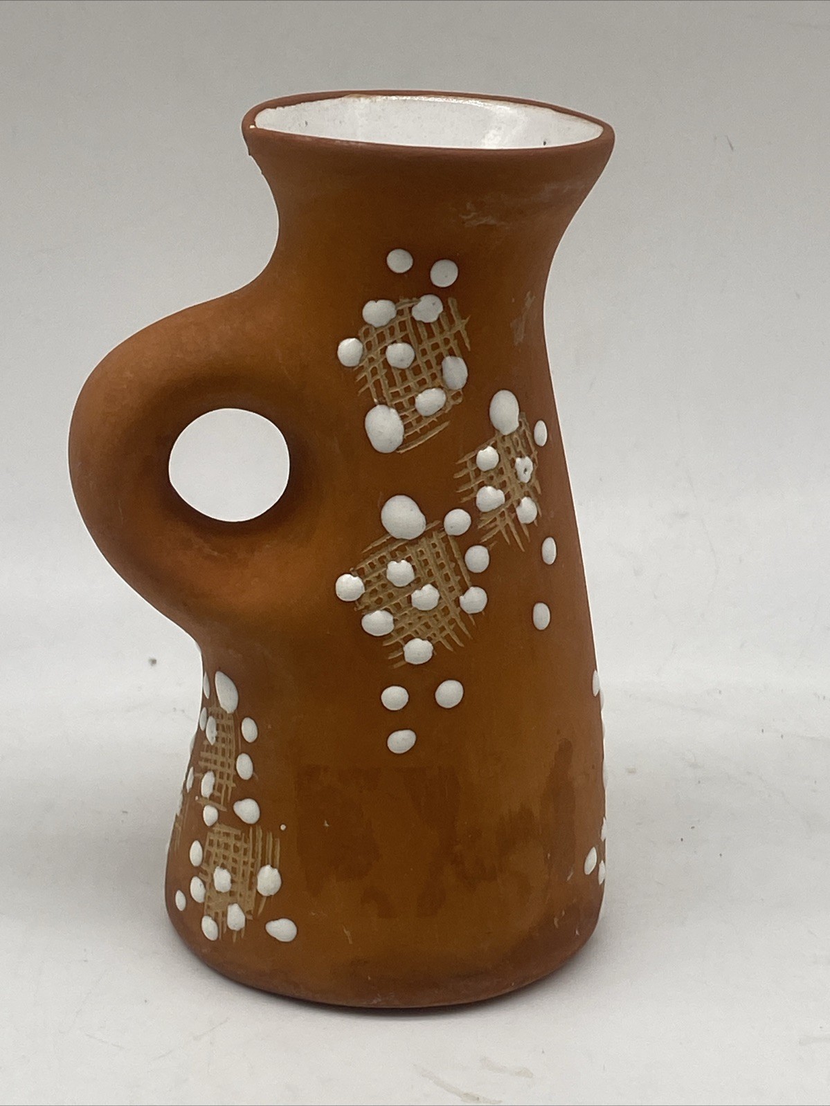 Argentina Terra Cotta Vase with White Texture Glaze Signed Boho Earthy Natural