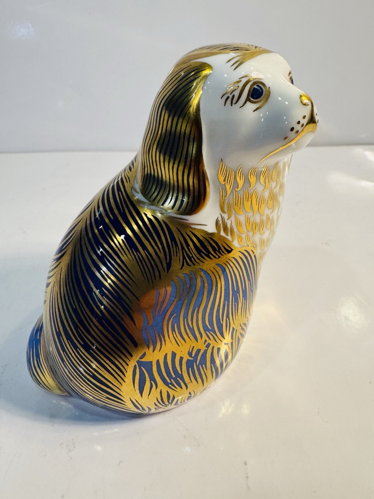 Royal Crown Derby Bone China King Charles Spaniel Dog Gold Stopper Perfect!