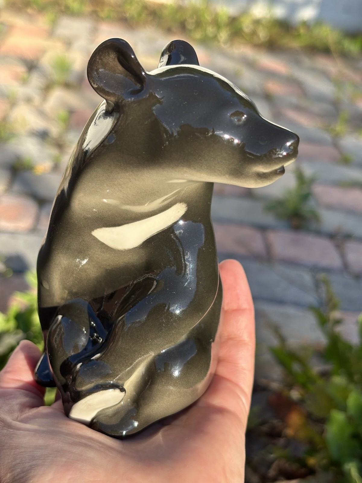 Vintage USSR Lomonosov Porcelain Soviet Union Adorable Black Bear Figurine