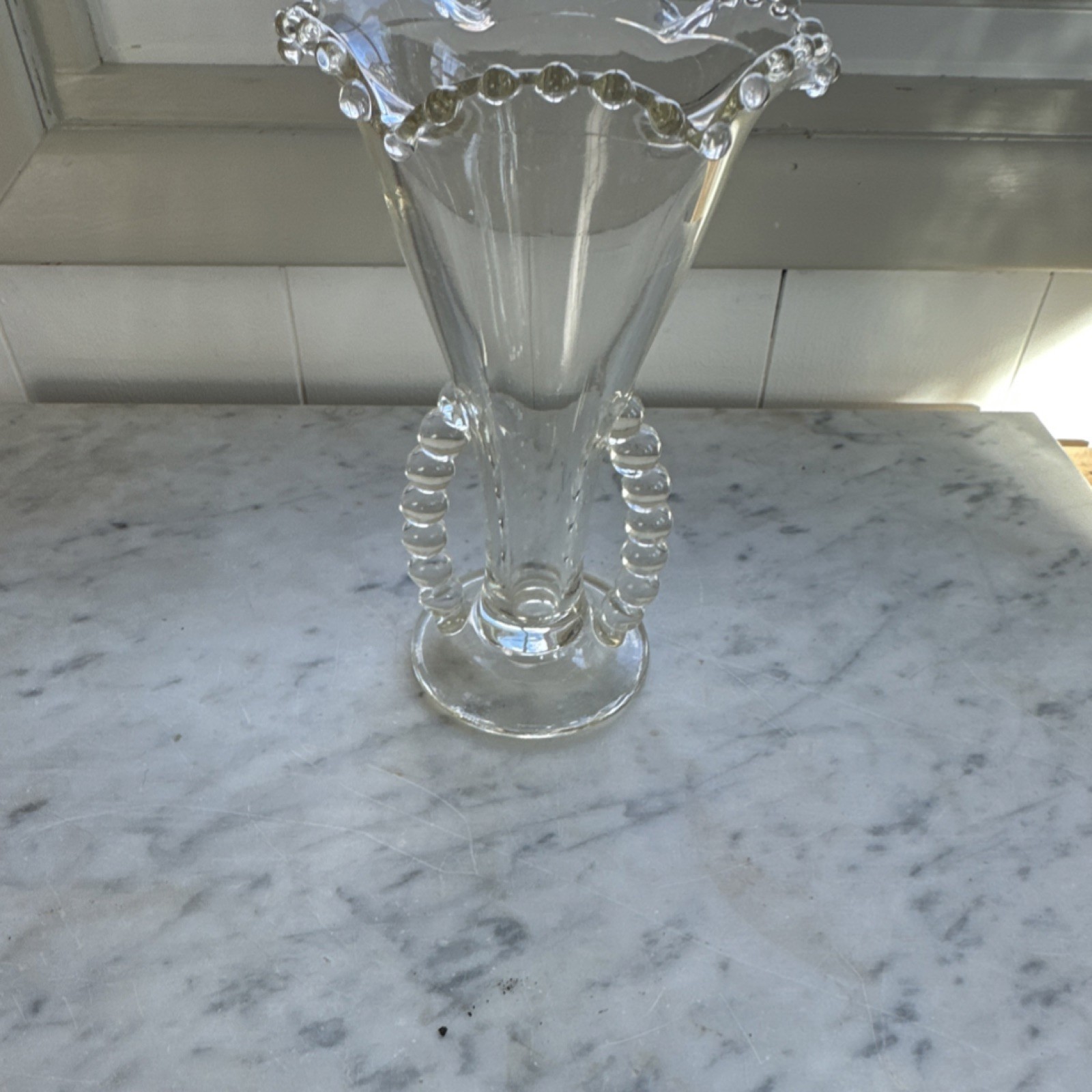 Imperial Glass Company Clear Glass Decorative Vase Beaded Edge Handles