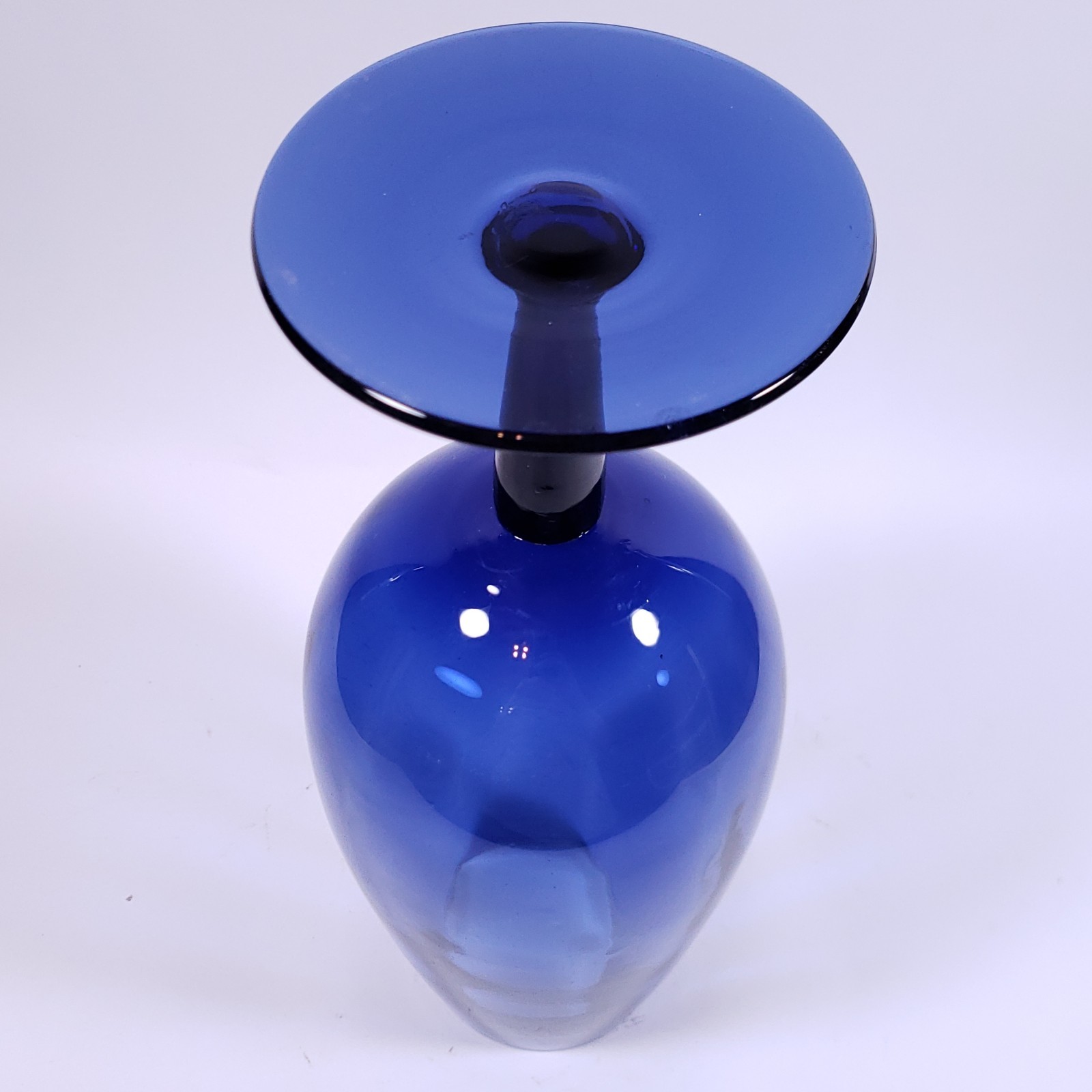 MID CENTURY Sapphire Blue Paneled Optic Footed Empoli Style GLASS BRANDY SNIFTER