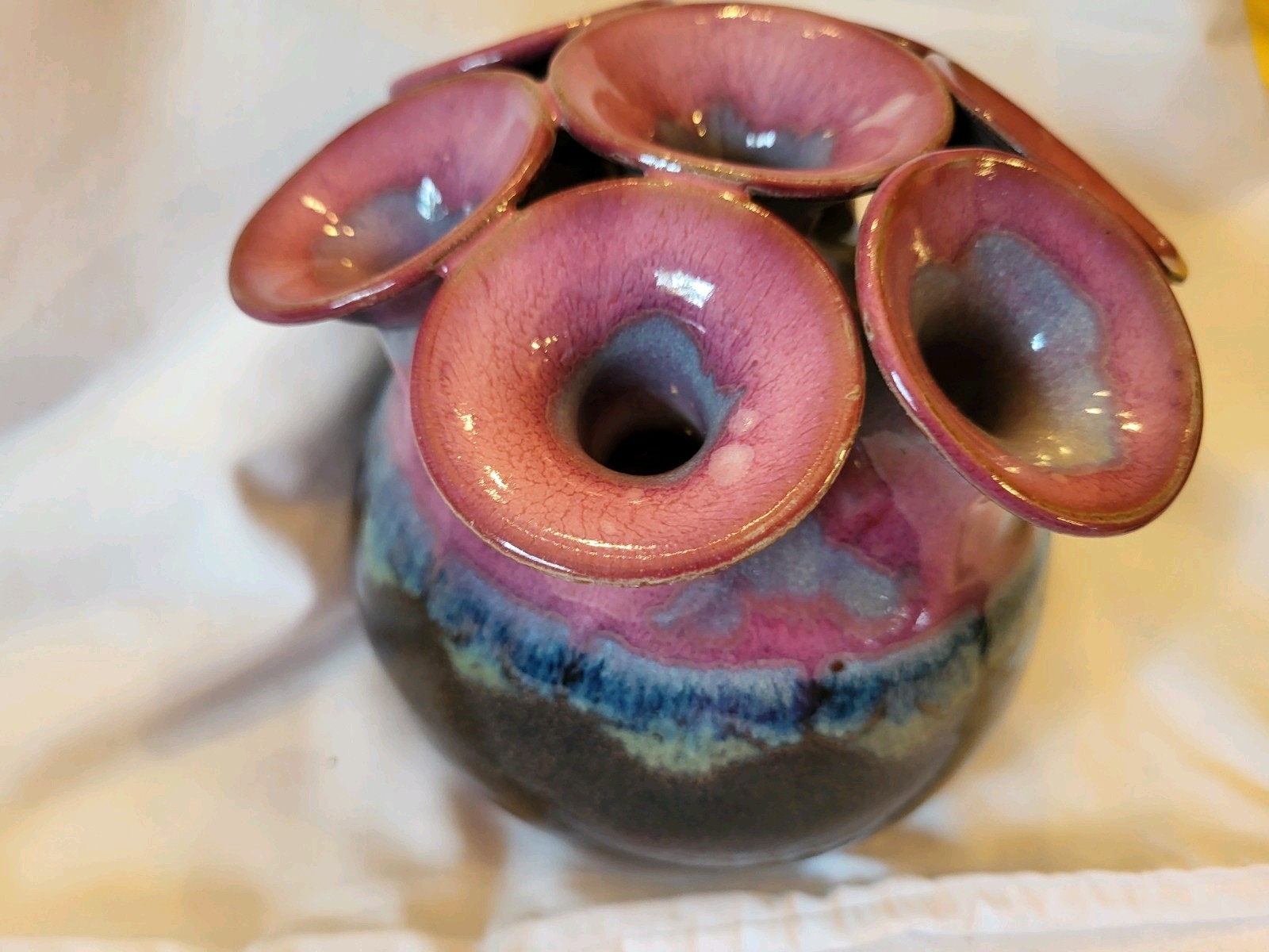 Art Studio Glass 7 Stem sprout Vase Signed LEE (Leah Levy) Beautiful Glaze