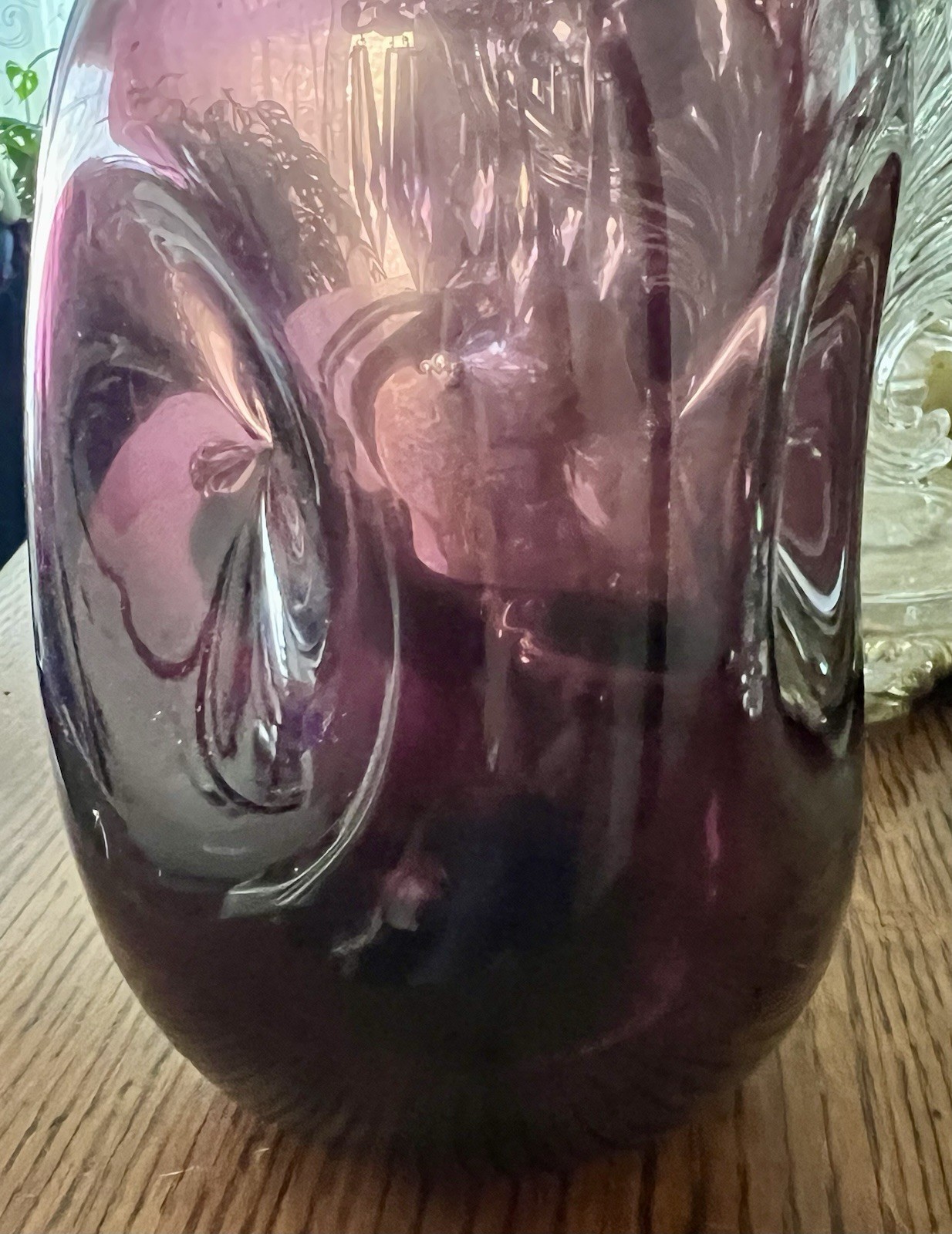 Vintage Amethyst Hand Blown Ruffled Rim Vase, 8 1/2”