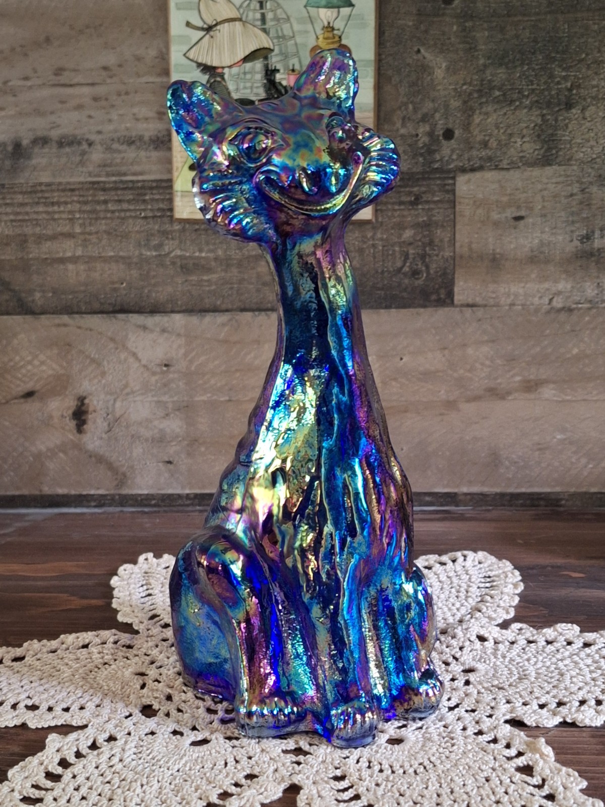 Fenton Alley Cat 11 inch Iridescent Carnival Cobalt Blue 2026 Mosser