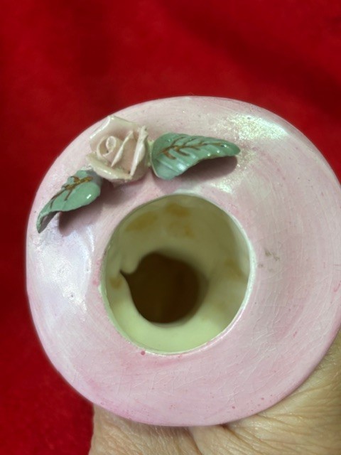 VTG IRice Lady Head Vase Pink Coat & Hat W / Flowers