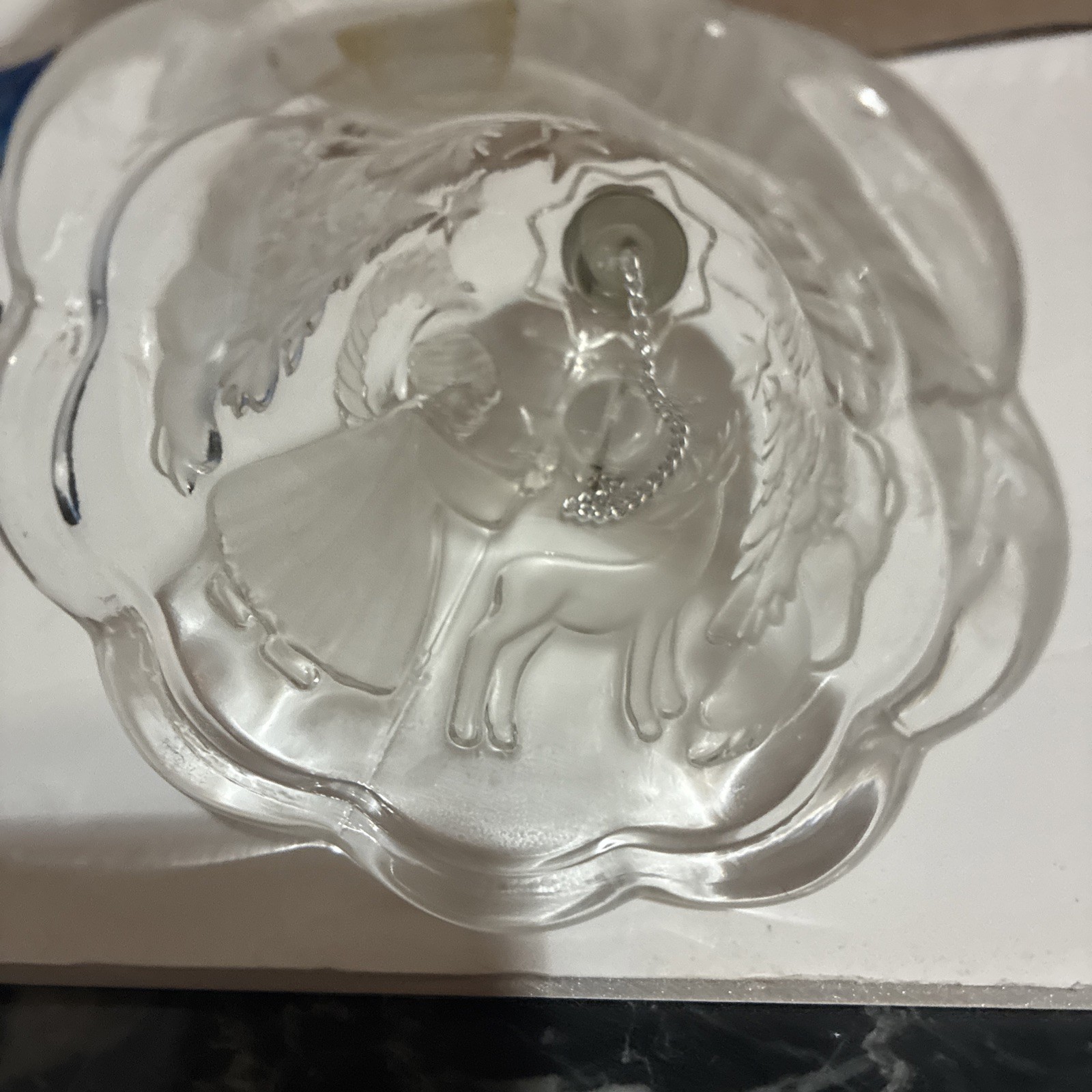 Mikasa Holiday Lights Etched Glass Christmas Bell 4 1/4” Tree Deer Winter Scene