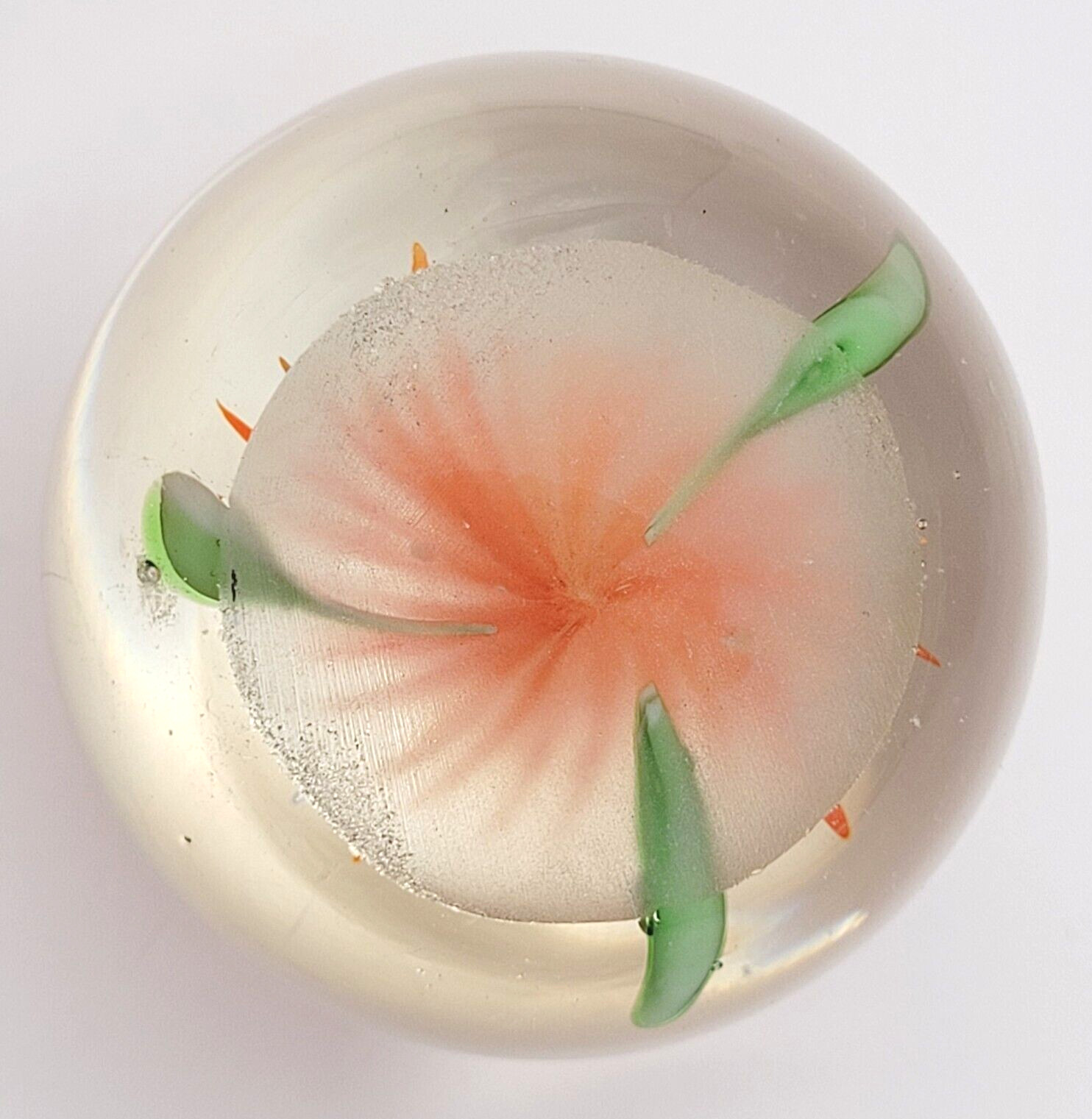 Dahlia or Zinnia Flower Orange Pointed Petal Small Clear Art Glass Paperweight