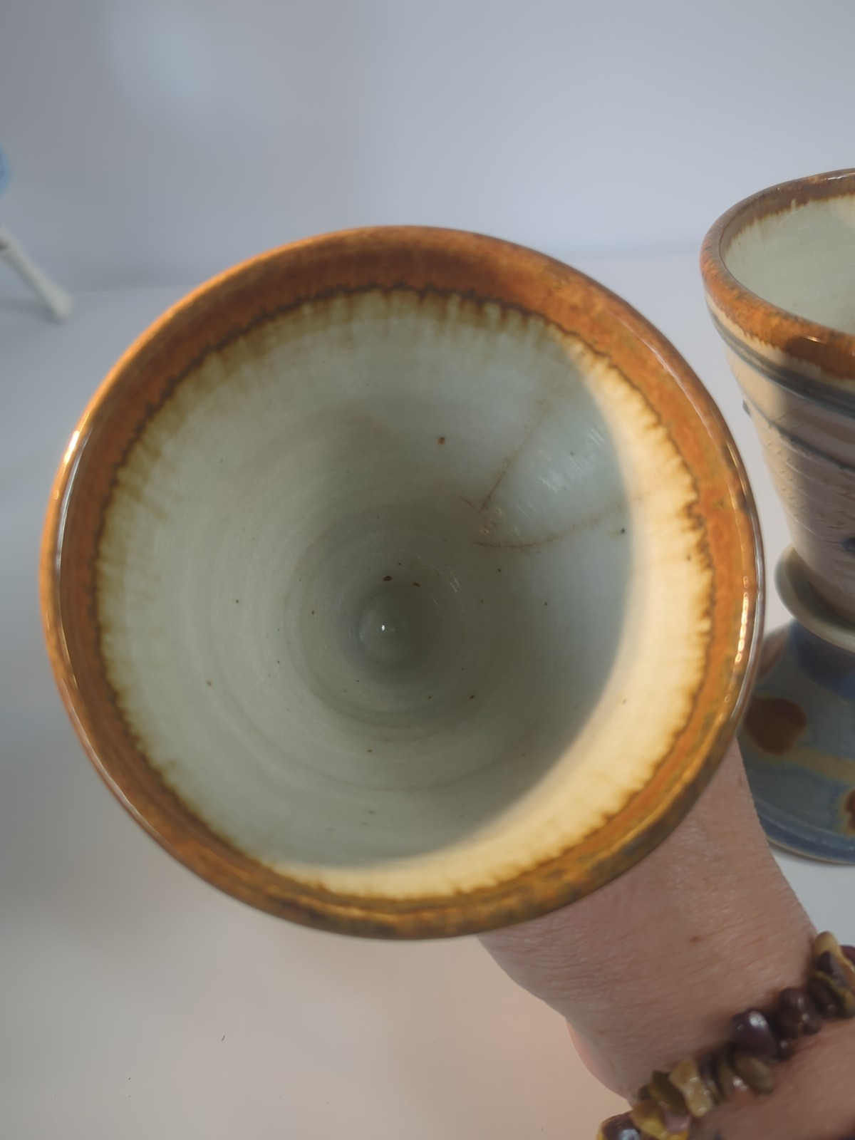 VTG. Studio Art Pottery Hand Thrown Blue Earth Tones Goblets/Vases 6″ Set Of 2