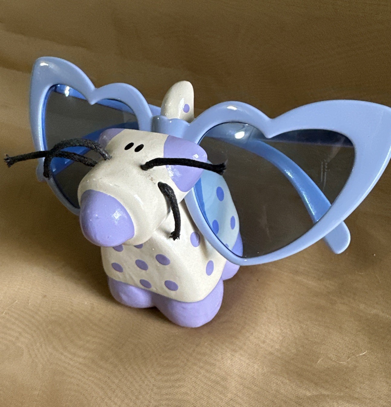 MCM Cat Purple Polka Dot Cord Whisker Paperweight Figurine Cubist Glasses Holder