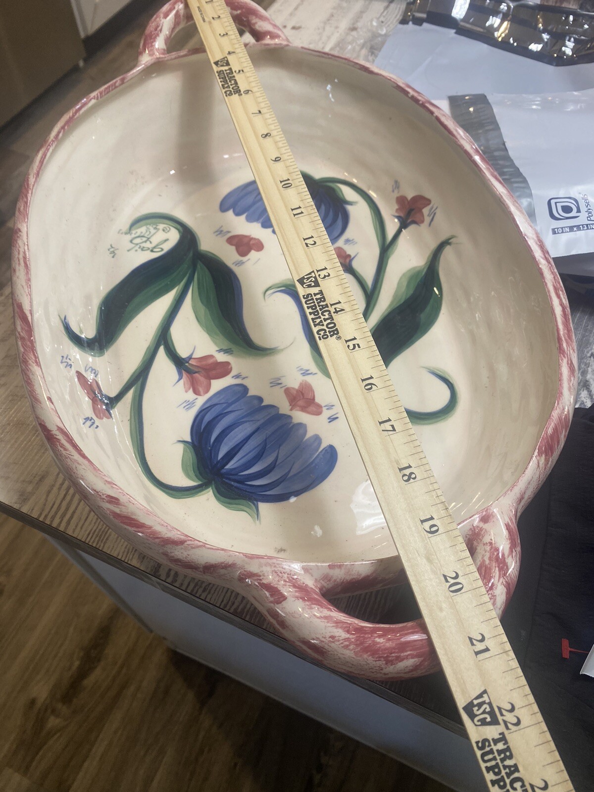 Beautiful Rare Gail Pittman Ceramic Basket With Handles 21 X 13