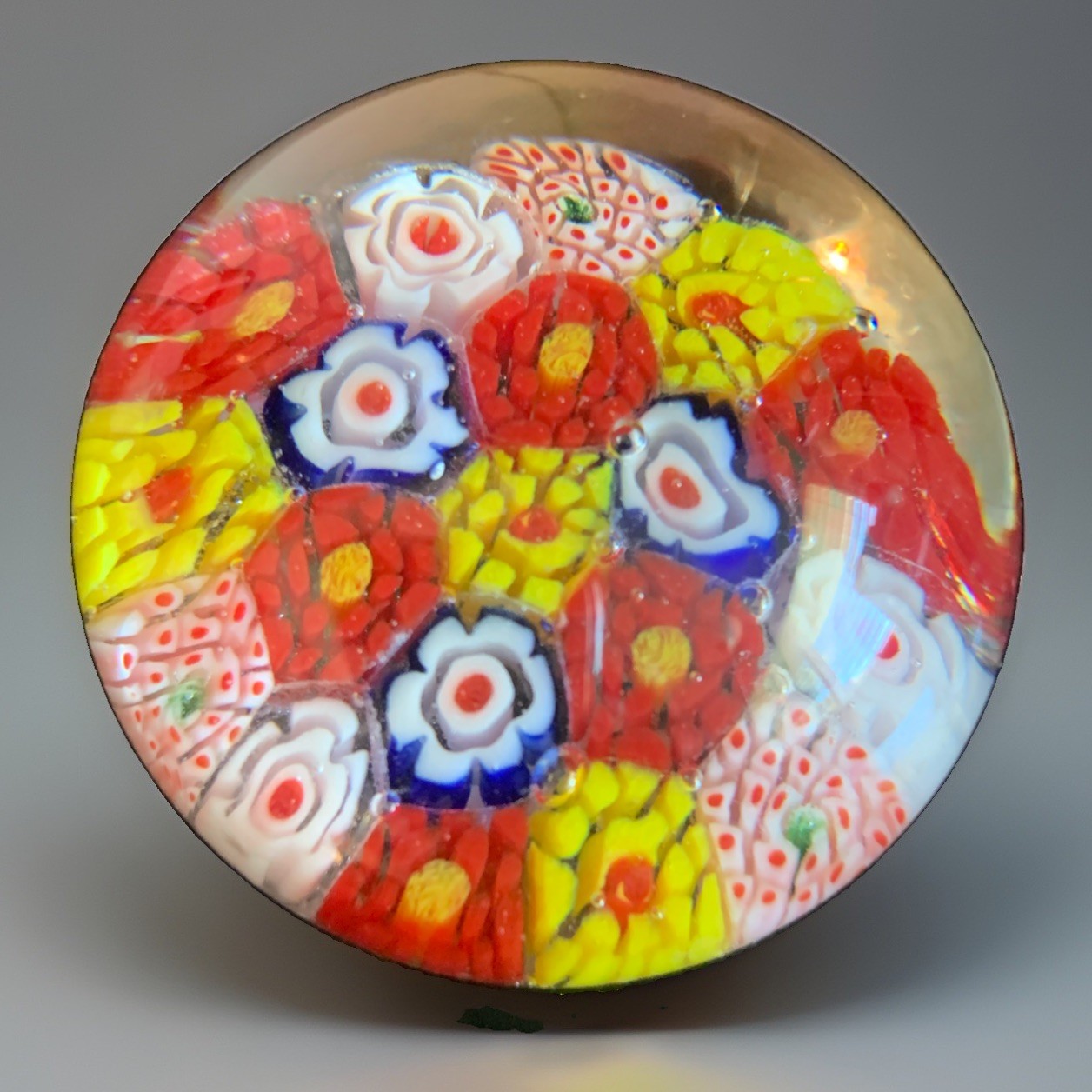 Vintage Millefiori Art Glass Paperweight Floral Desk Dome Clear Gift 2 Inches