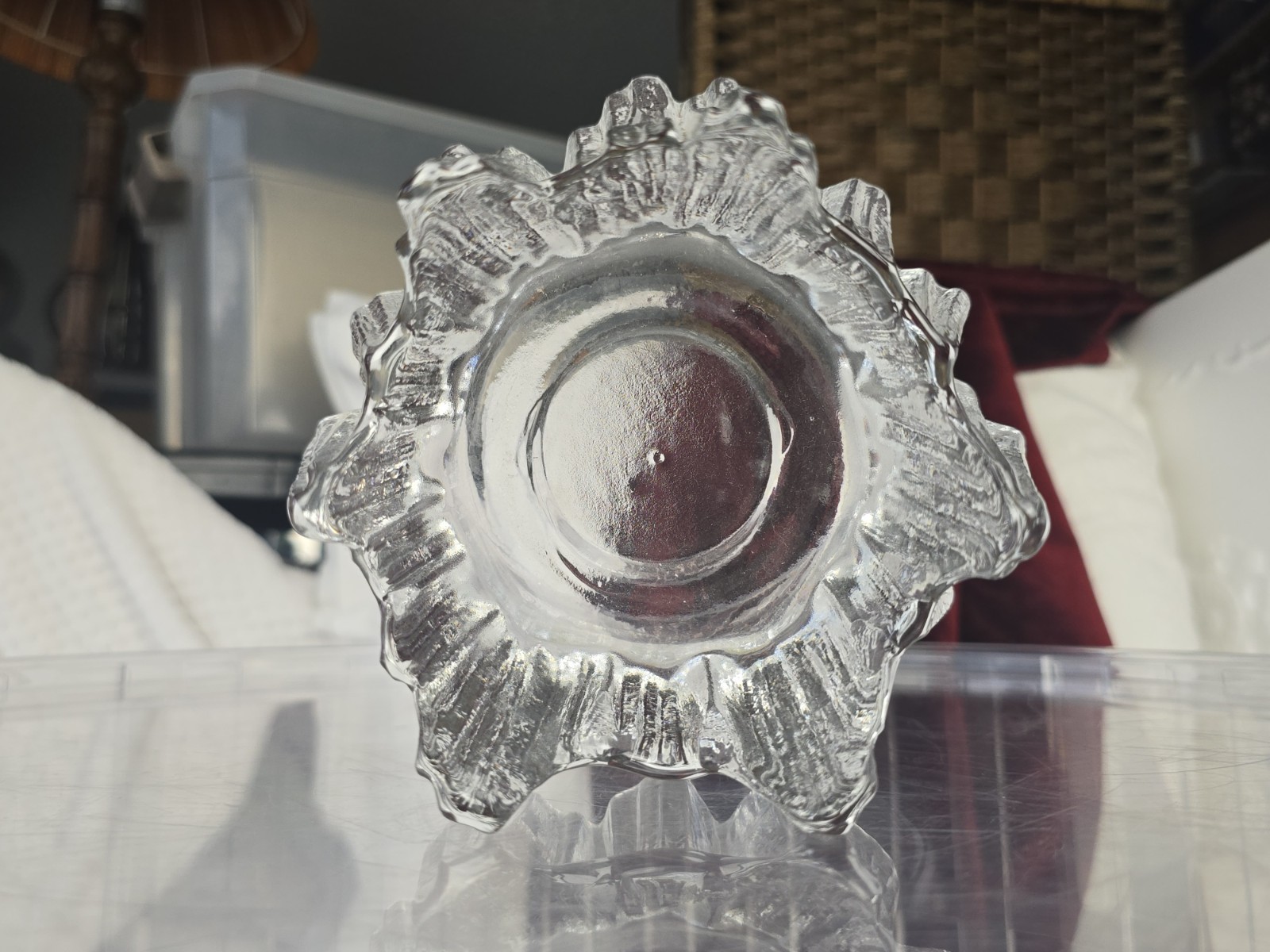 Nybro Sweden Crystal Volcano Pillar Candle Holder Vintage